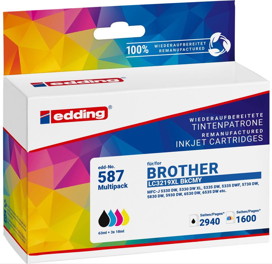 edding Druckerpatrone ersetzt Brother LC3219XLBK/C/M/Y Multipack Nachfülltinte (x)