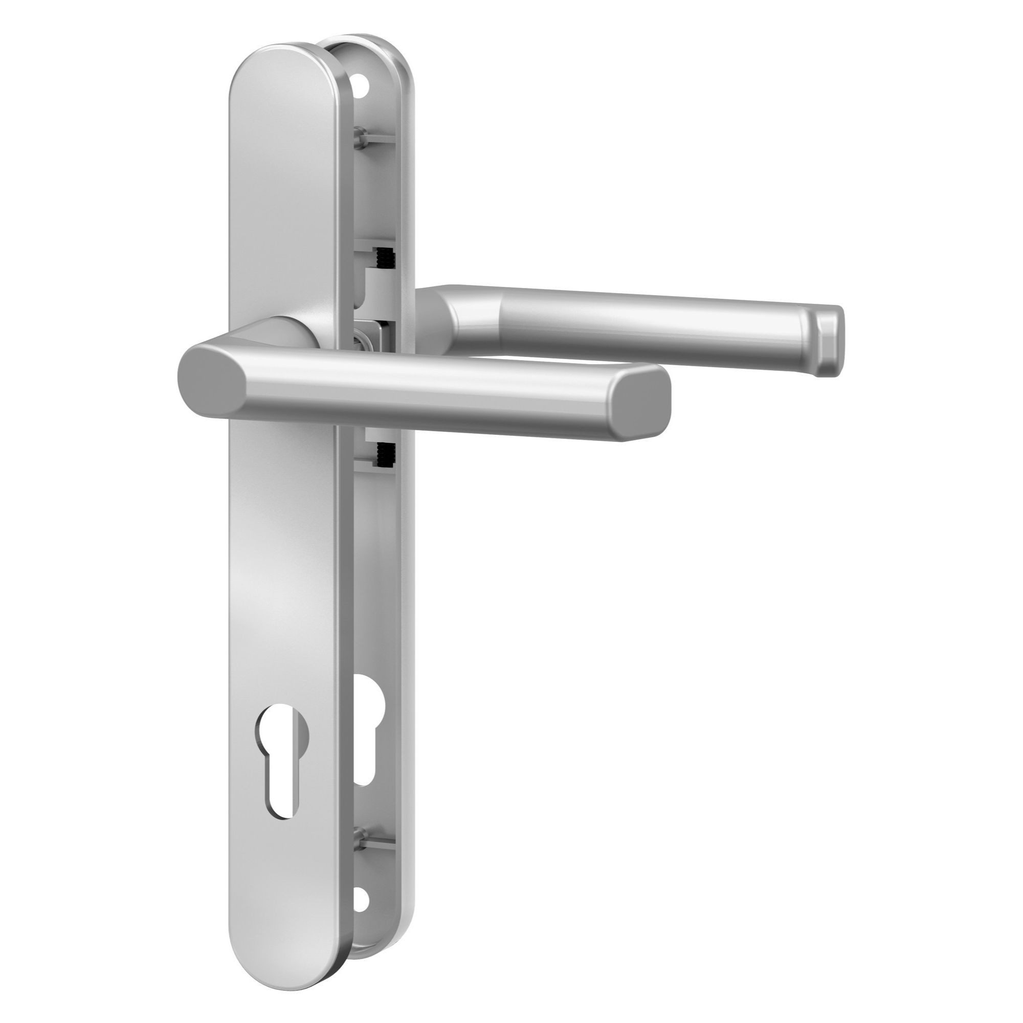BASI Drückergarnitur Schmalrahmen-Garnitur PZ 92/8 mm, AluTürbeschlag (Packung), Silber, für 45-82 mm Türstärke, rundes Langschild, PZ-Lochung