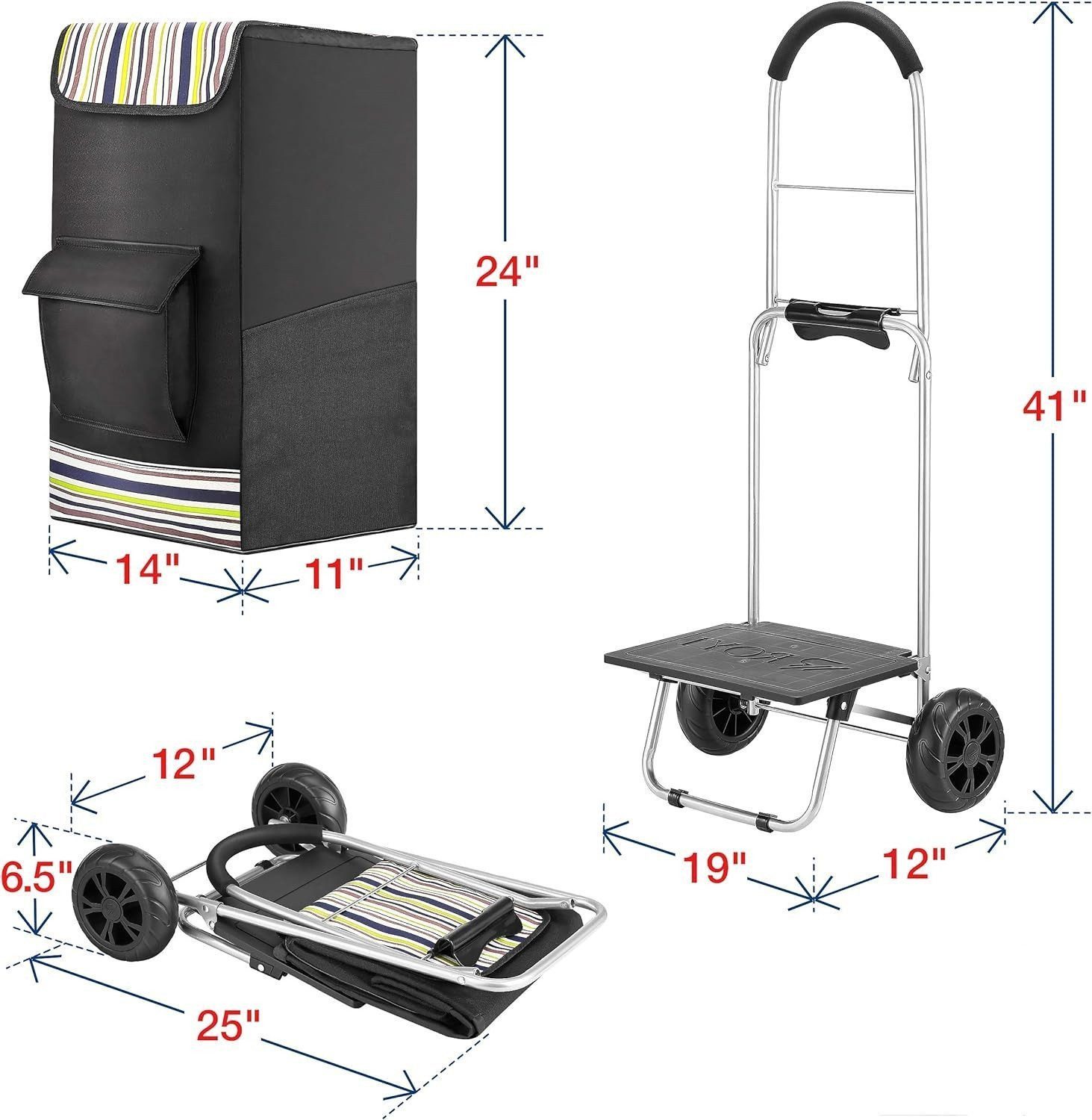 POPOLIC Einkaufstrolley Klappbarer bis 50kg Einkaufswagen, Wasserdichter, 75 l, Handwagen für Einkaufen oder Transportieren von Waren