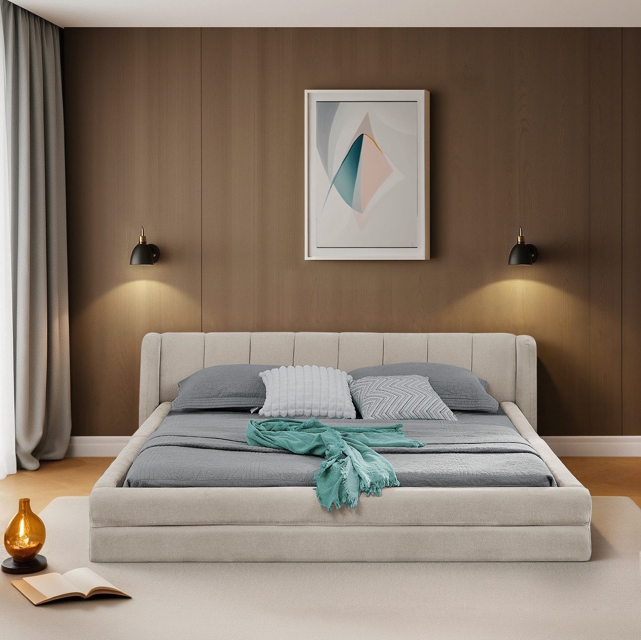 Fine Life Pro Bett Doppelbett 140×200 cm · Beige · Chenille Polsterung