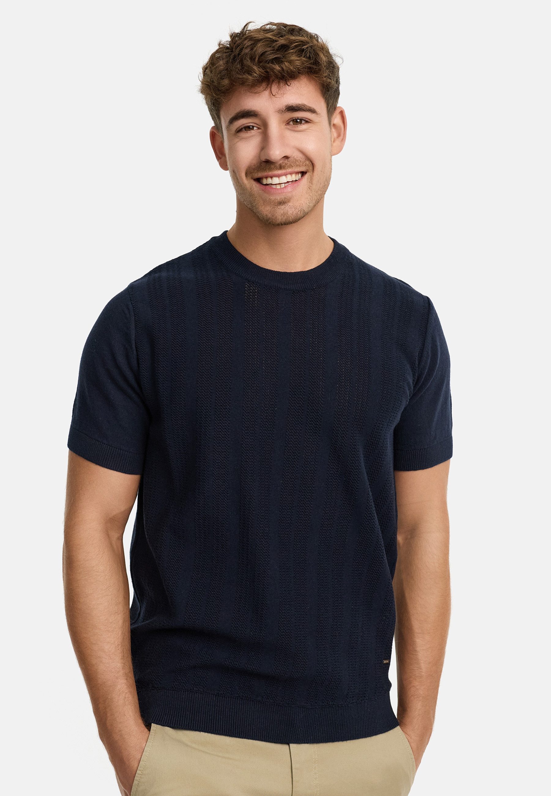 Indicode T-Shirt INVarson mit vertikalem Strickmuster günstig online kaufen
