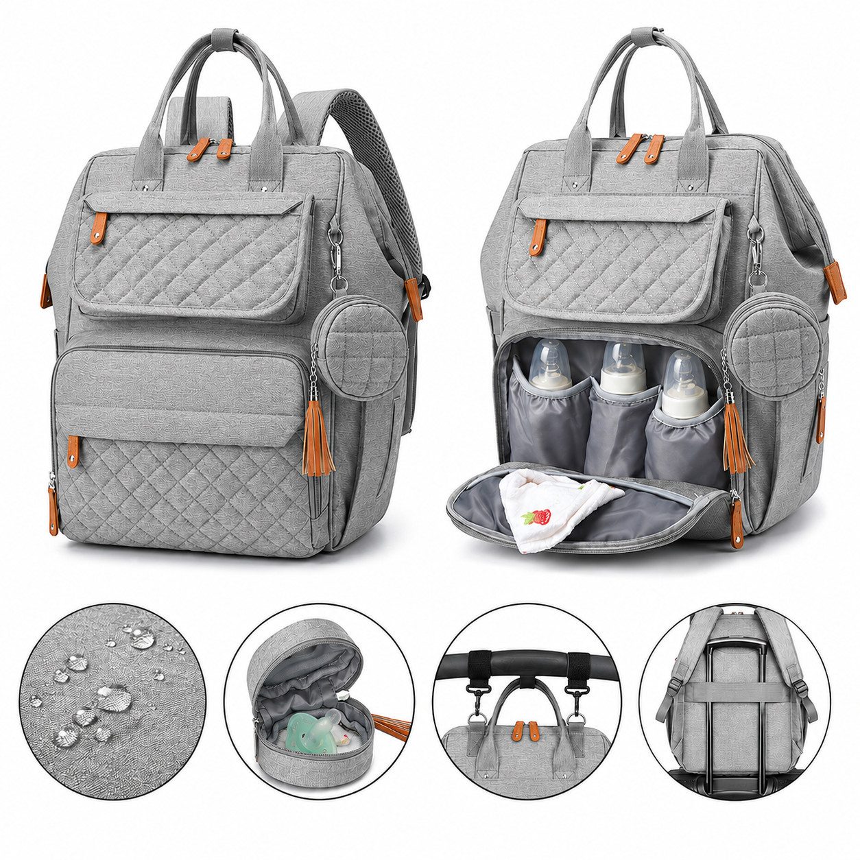 nsihing Wickelrucksack Wickelrucksack Baby, Multifunktionale Wickeltasche mit Zubehör, Mit Wickelunterlage, Abnehmbarer Schnullerbox & Kinderwagenhalterung