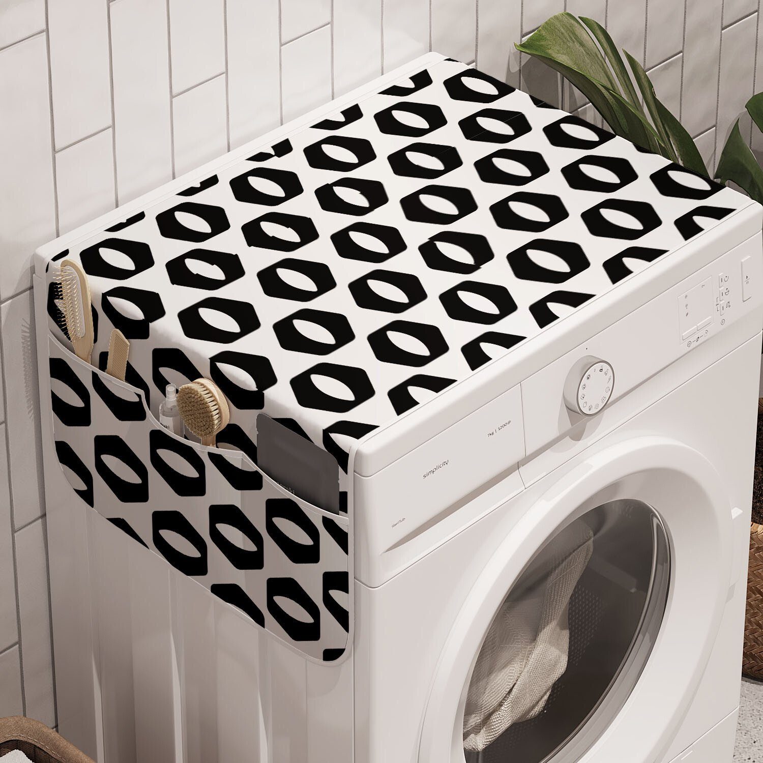 Hexagons Badorganizer Waschmaschine Anti-Rutsch-Stoffabdeckung Abakuhaus Schwarz für weiß und monotone Trockner, und