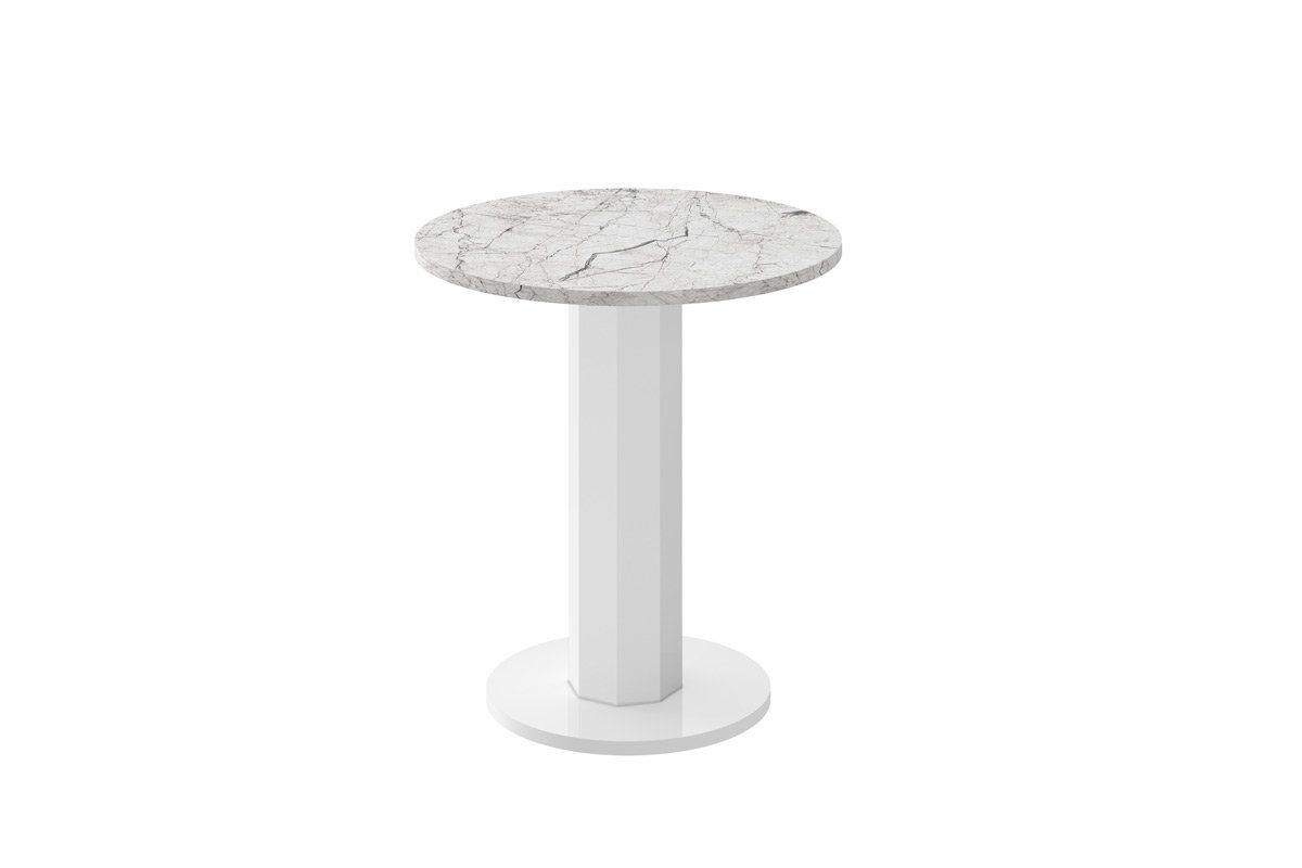 designimpex Couchtisch Design Couchtisch rund HSO-222 60cm Hochglanz Tisch Marmoroptik Hochglanz - Weiß Hochglanz