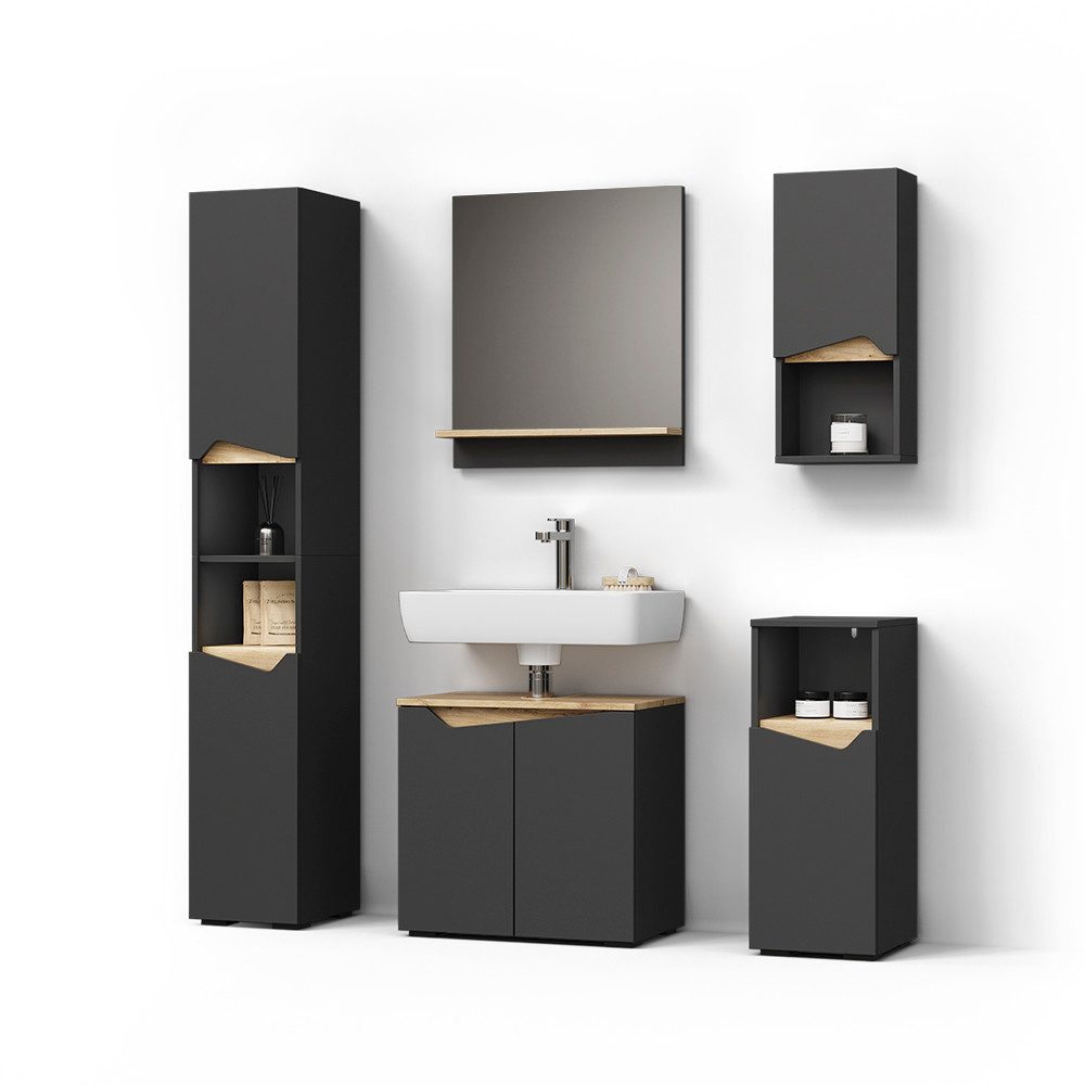 Livinity® Badmöbel-Set Timavo, Anthrazit/Artisan-Eiche, 5 Teile günstig online kaufen