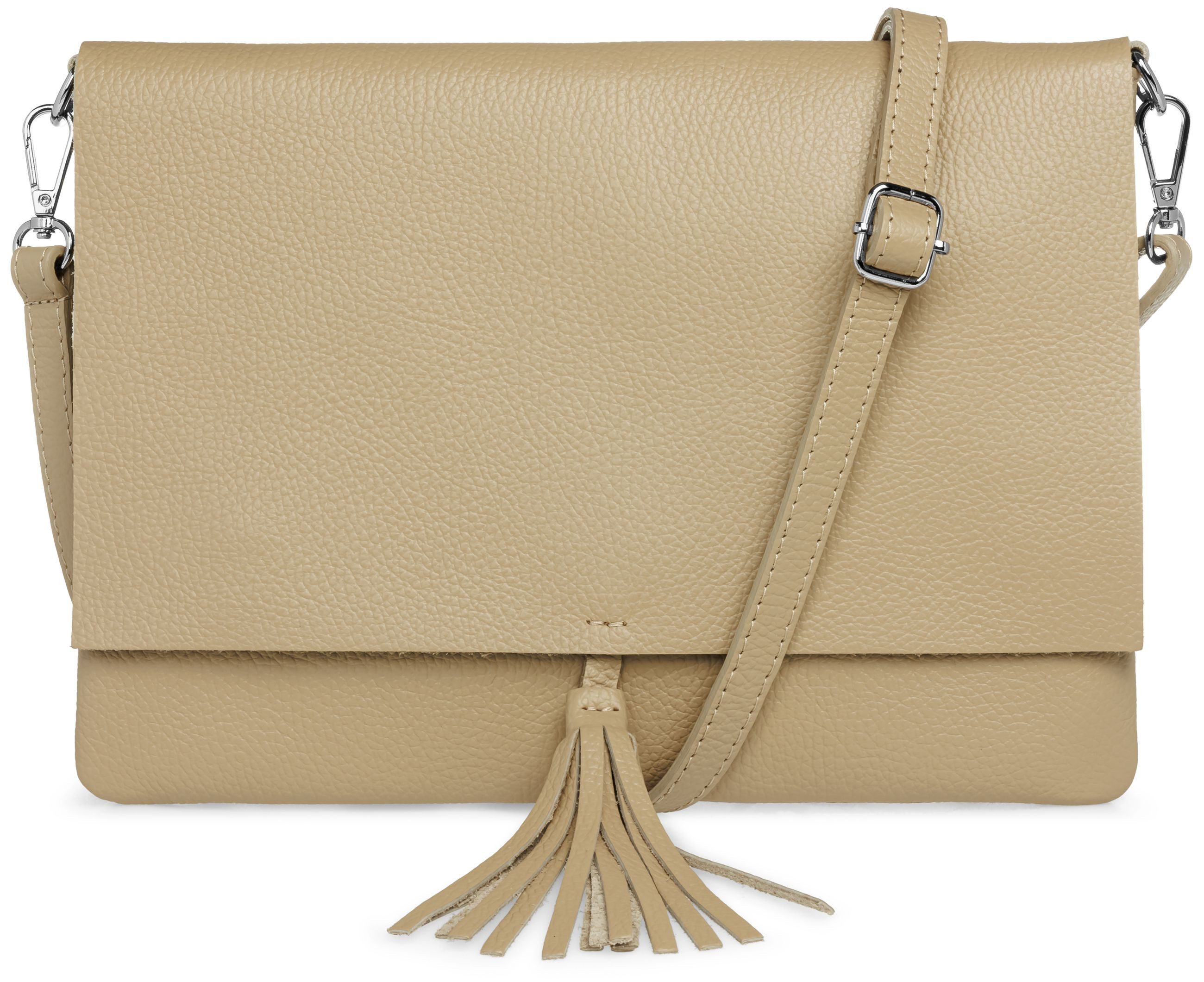 Caspar Umhängetasche xl Clutch Leder Damen Tasche mit Quaste - CLASSIC LINE - Modell No.829, leicht, elegant & unempfindlich - 100% Echtleder - Handmade in Italy