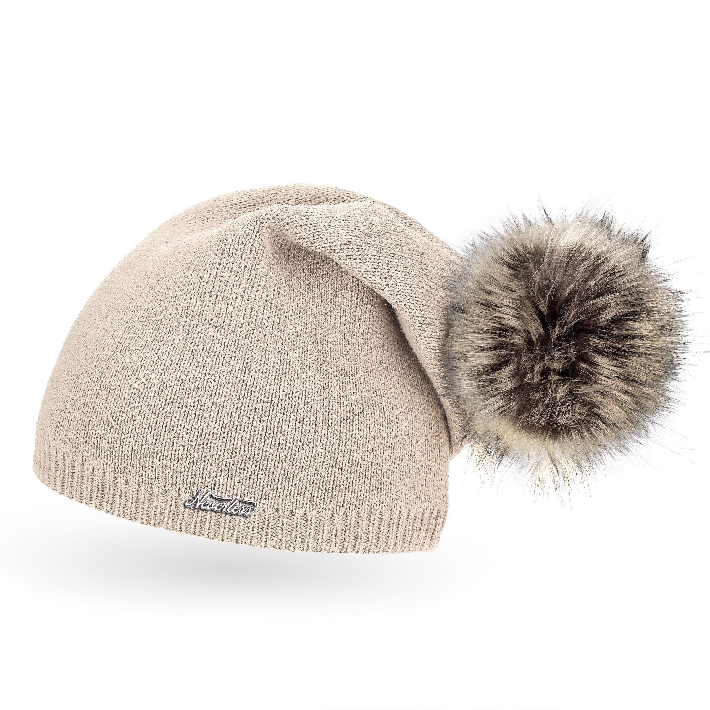 Neverless Bommelmütze Damen Strickmütze mit Fell-Bommel, Strick-Beanie Bomm günstig online kaufen