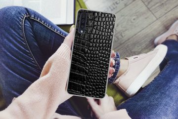 MuchoWow Handyhülle Leder - Strukturiert - Schwarz - Grau, Handyhülle Samsung Galaxy A50, Smartphone-Bumper, Print, Handy