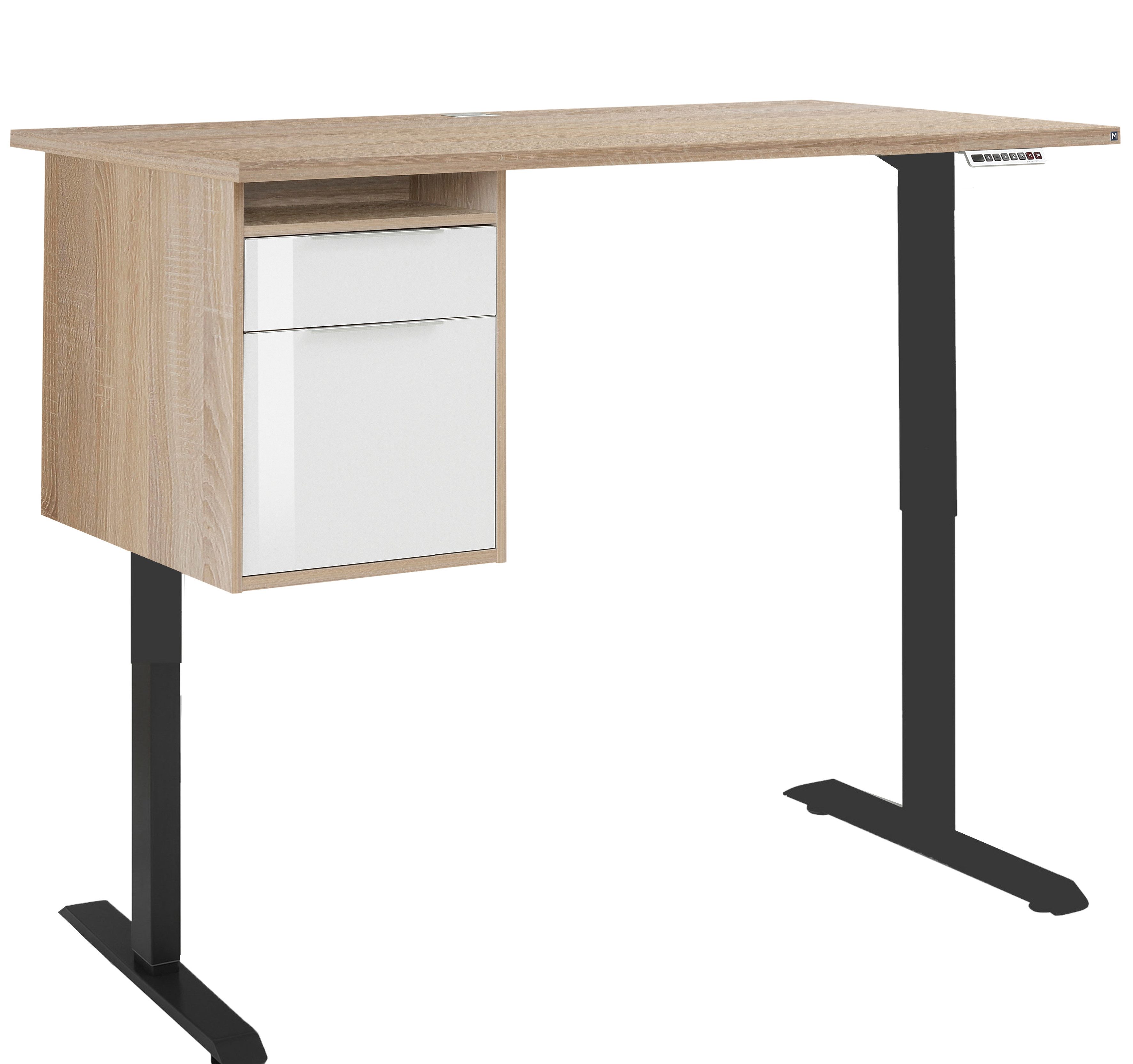 Maja Möbel Schreibtisch Schreibtisch mit Hängecontainer Anthrazit, Eiche Sonoma und Weiß (Spar-Set, 1-St., 1 Tisch mit Hängecontainer), mitfahrender Hängecontainer, elektrisch höhenverstellbar