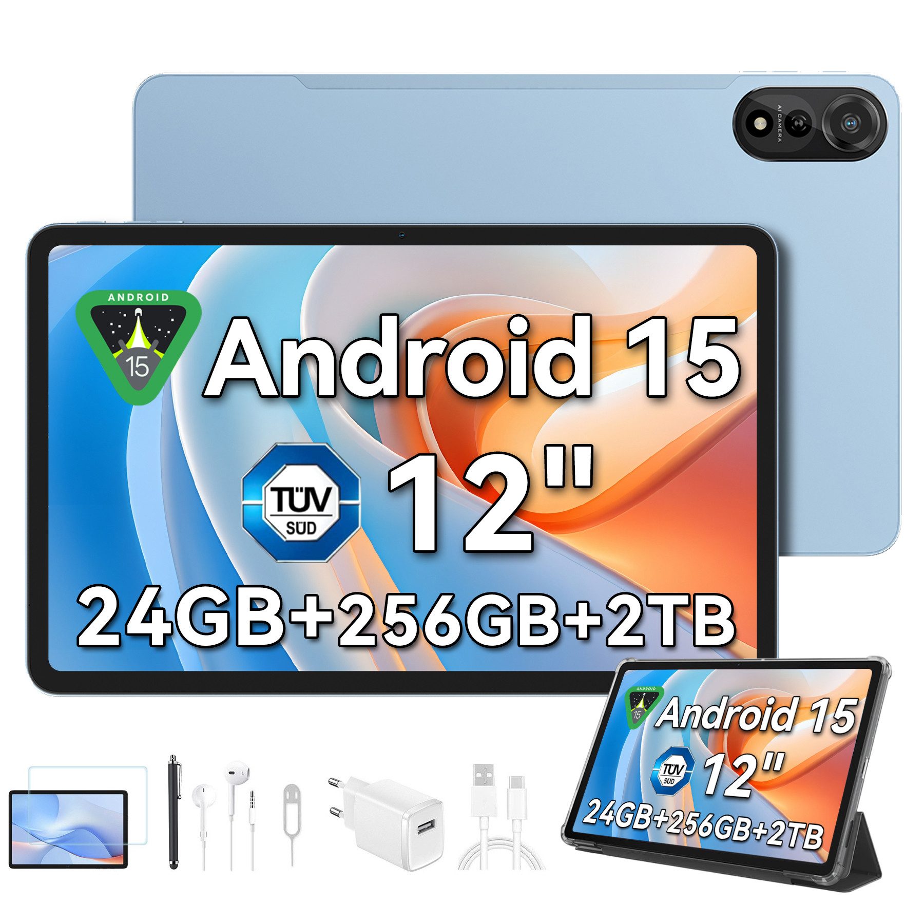 blackview 12 " Mega2 Android 15 4G LTE 2,4K 8GB/12GB+256GB Tablet (12", 256 GB, 4G (LTE), 2.4K, 120 Hz Display, Android 15, 9000mAh, LTE)