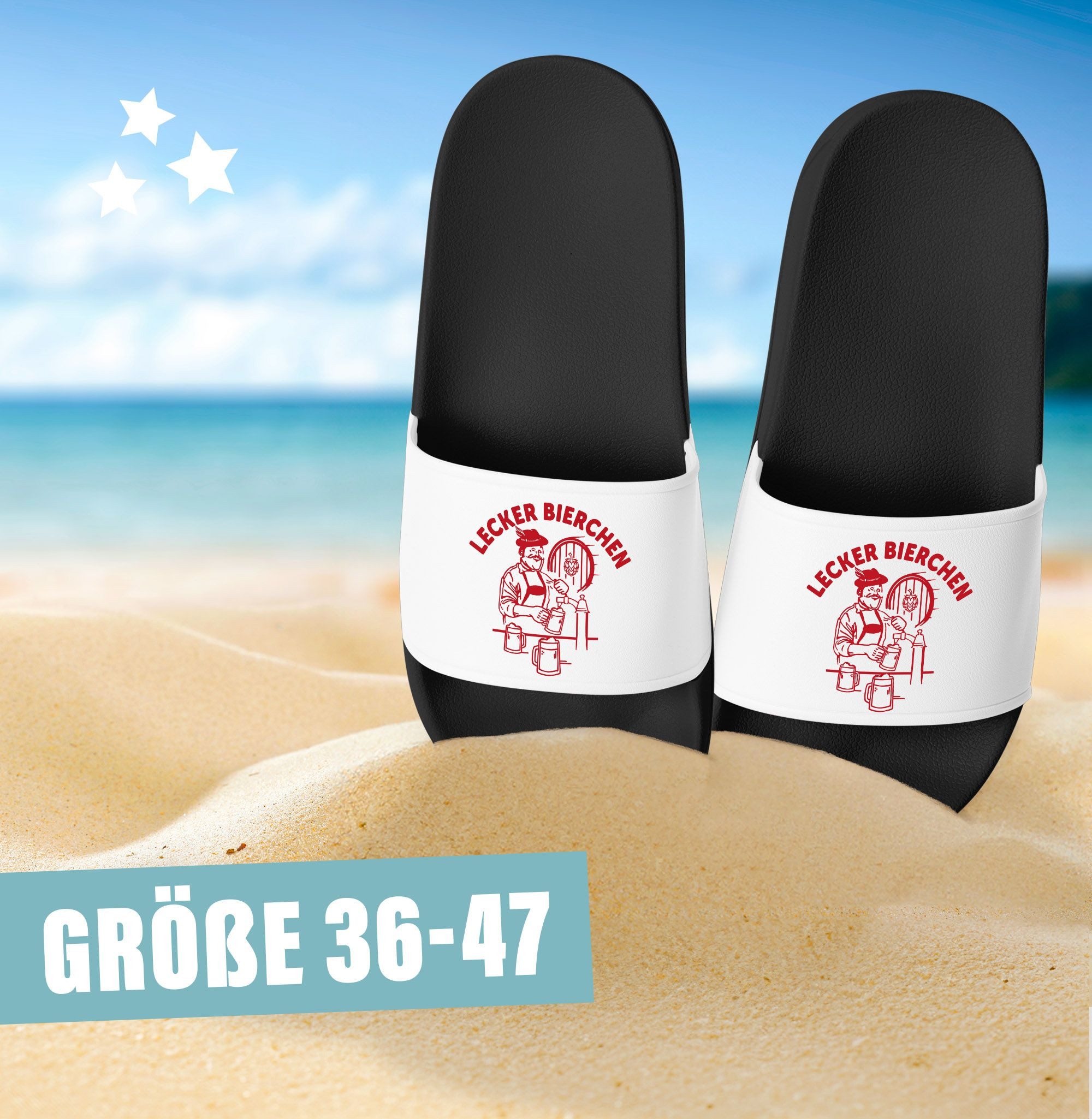 MoonWorks Badeschlappen Lustig Spruch Lecker Bierchen Badelatschen Unisex Badesandale – Bild 3 von 5
