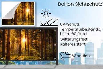 MuchoWow Balkonsichtschutz Wald - Sonne - Bäume - Natur - Sonnenuntergang (1-St) Balkonbanner, Sichtschutz für den Balkon, Robustes und wetterfest
