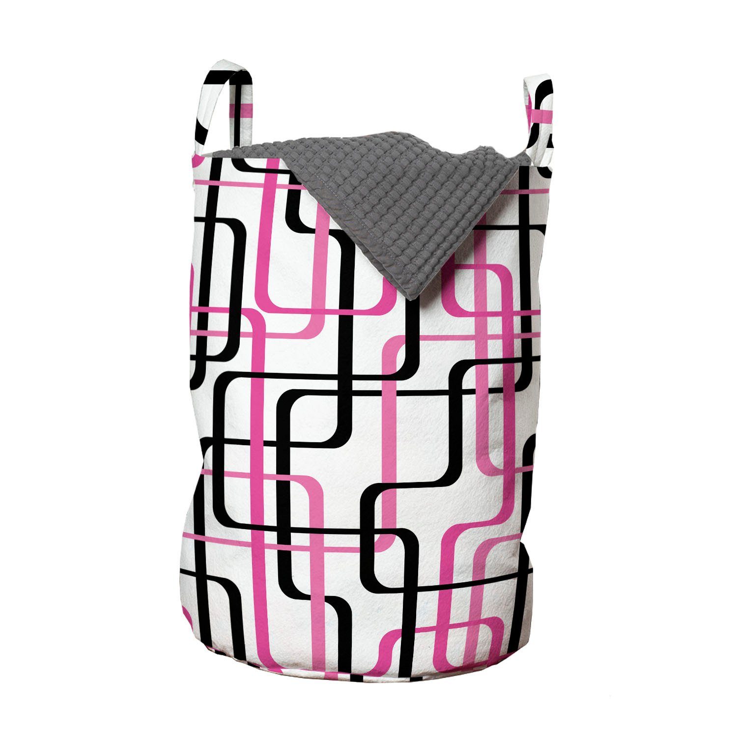 Abakuhaus Wäschesäckchen Wäschekorb mit Griffen Kordelzugverschluss für Waschsalons, Geometrisch Gewellte Linien Funky