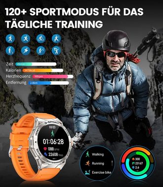 FoxBox Herren's Militär 5 ATM Wasserdichter Fitness Tracker 400 mAh Smartwatch (1,43 Zoll, Android/iOS), mit Anruf Tätigen/Annehmen Herzfrequenz Kalorien Sport modus