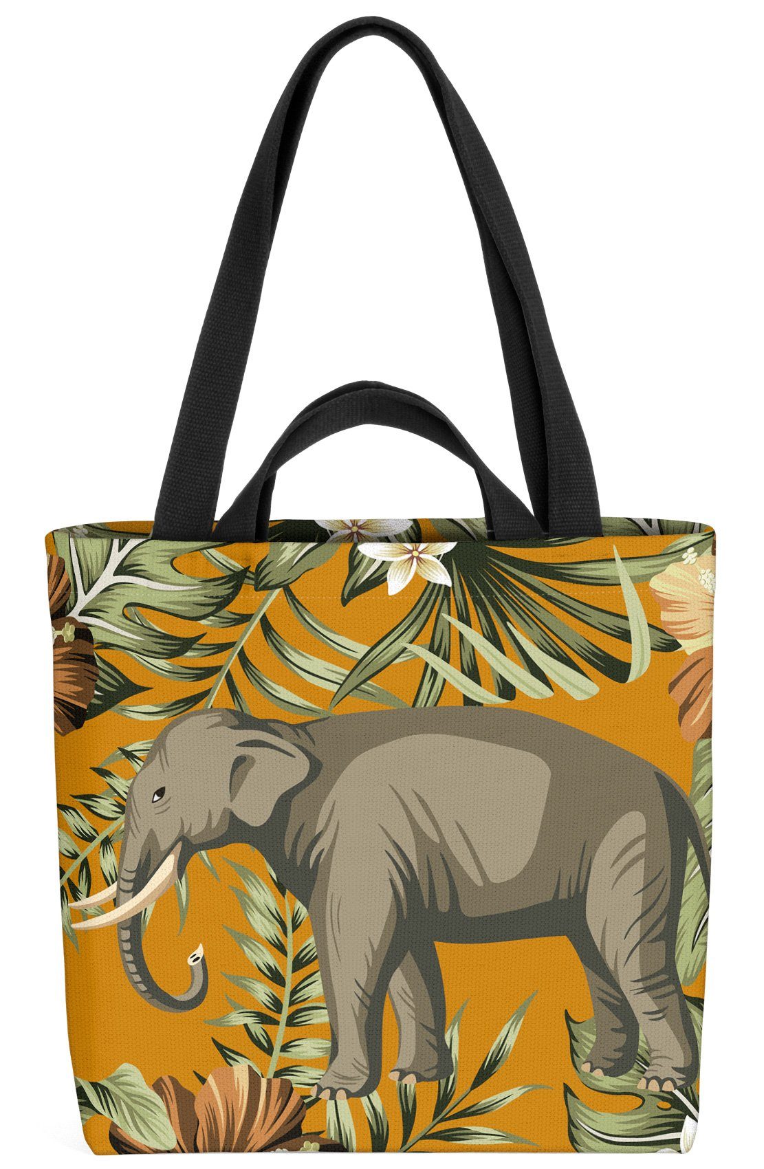 Indien (1-tlg), Henkeltasche Urwald Vintage Elefant indisch VOID Blumen-Muste Palmen Zoo Wild-Tiere