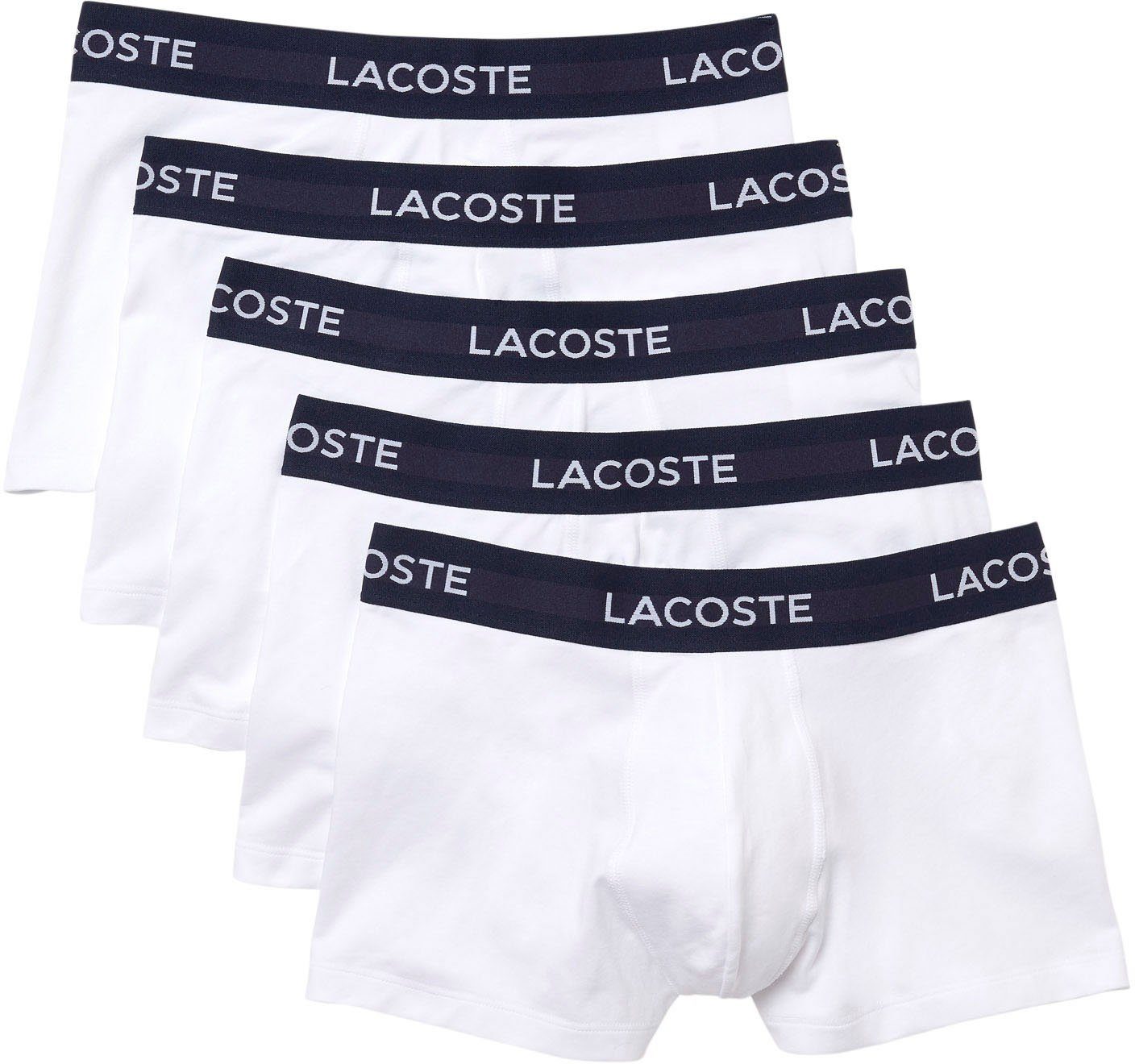 weiß 5-St., (Packung, am 5er-Pack) Lacoste-Schriftzug Lacoste mit Boxershorts Bund