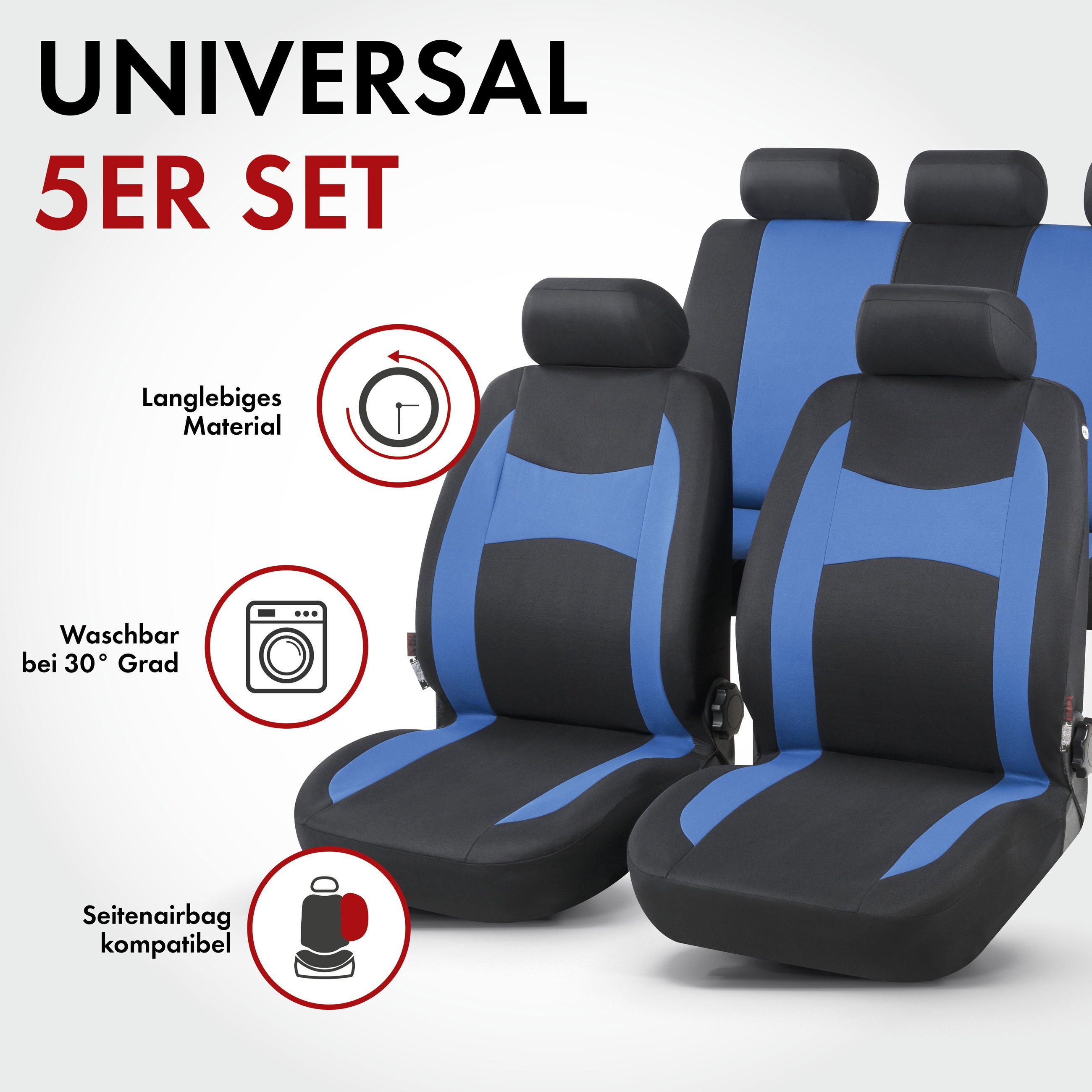 CarComfort car seat cover Fairmont blue, 2 front seat covers 1pc, 1 rear seat cover 4pc, 5 headrest covers, 11-pc.