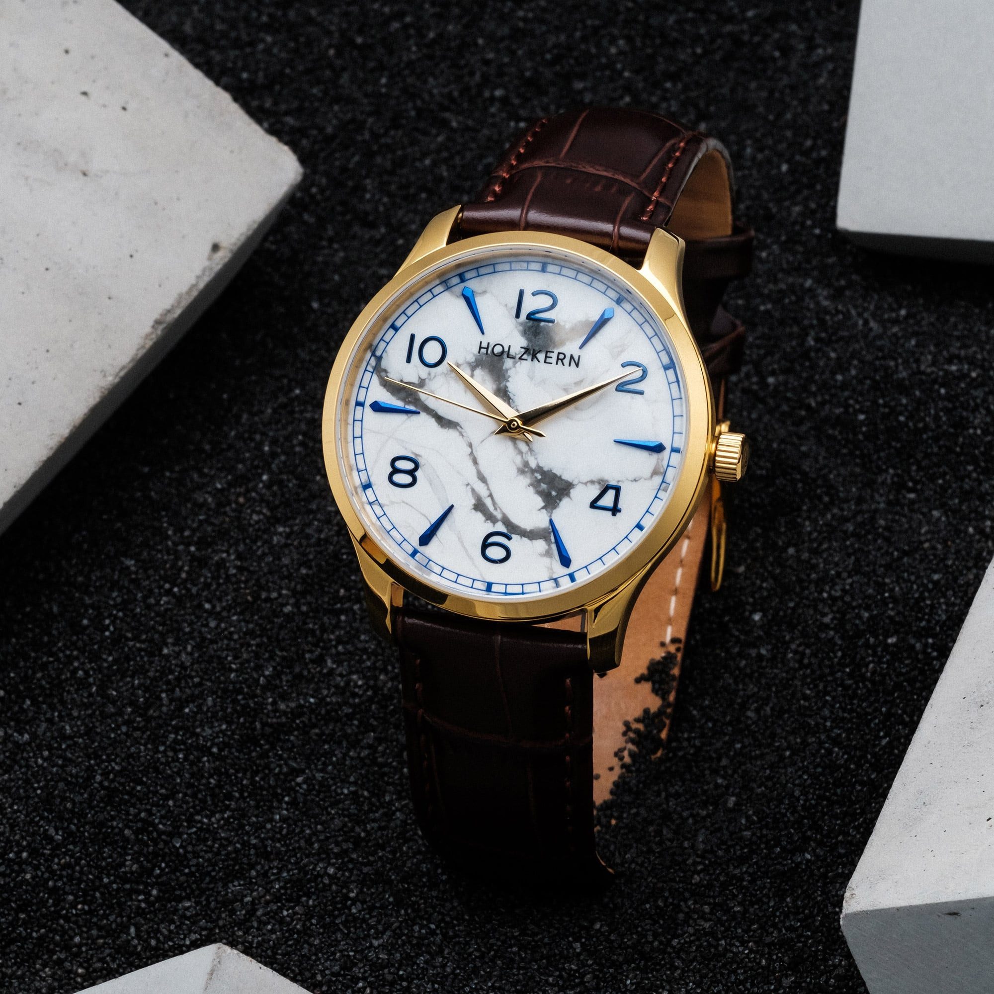 Holzkern Quarzuhr 9010631023751, Herrenuhr Primetime Howlith/Goldfarben