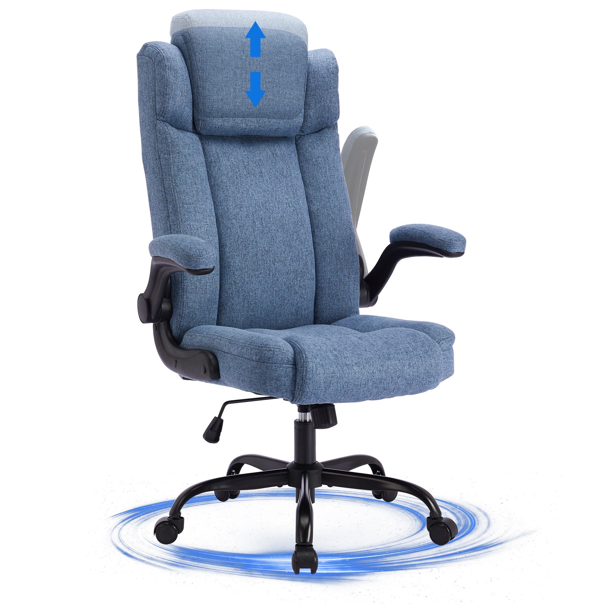 Bürostuhl Ergonomischer 150KG Belastbarkeit Chefsessel Stoff Flip-up Armlehnen