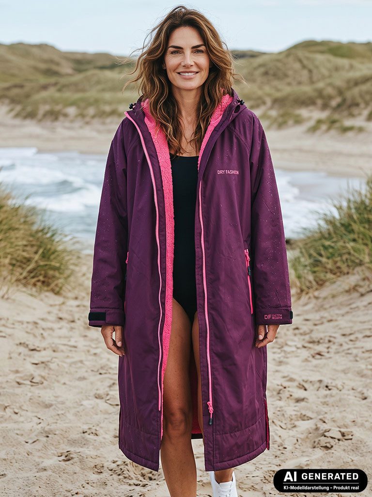 Dry Fashion Regenmantel Unisex Mantel Oversize Dry Buddy - Trockenmantel Umziehmantel Outdoor Wind- & waserdicht, Atmungsaktiv, Innenfleece, Kapuze, Reißverschluss