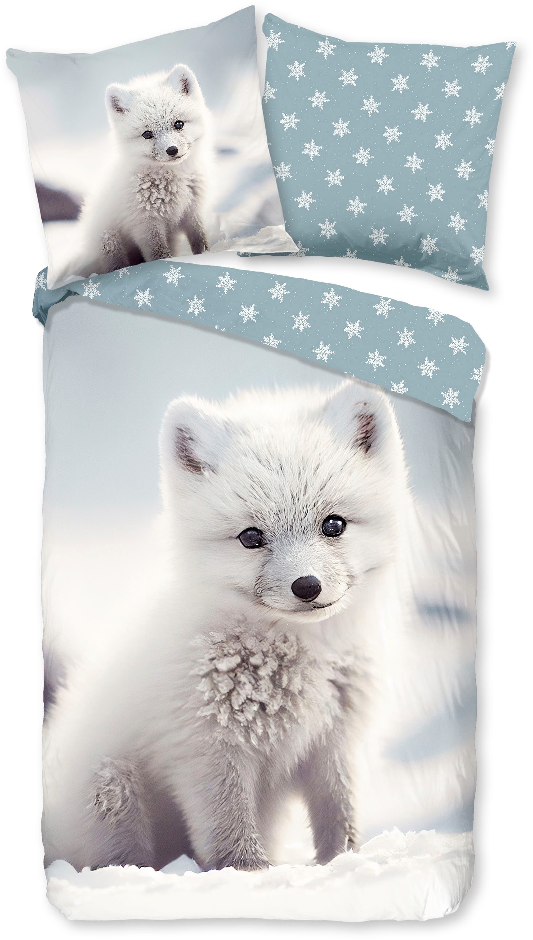 good morning Kinderbettwäsche Toss, Biber, Flanell, 2 teilig, Flanell, Biber, 135x200, Winter, Warm, Wende, Kind, Schnee, Weißfuchs