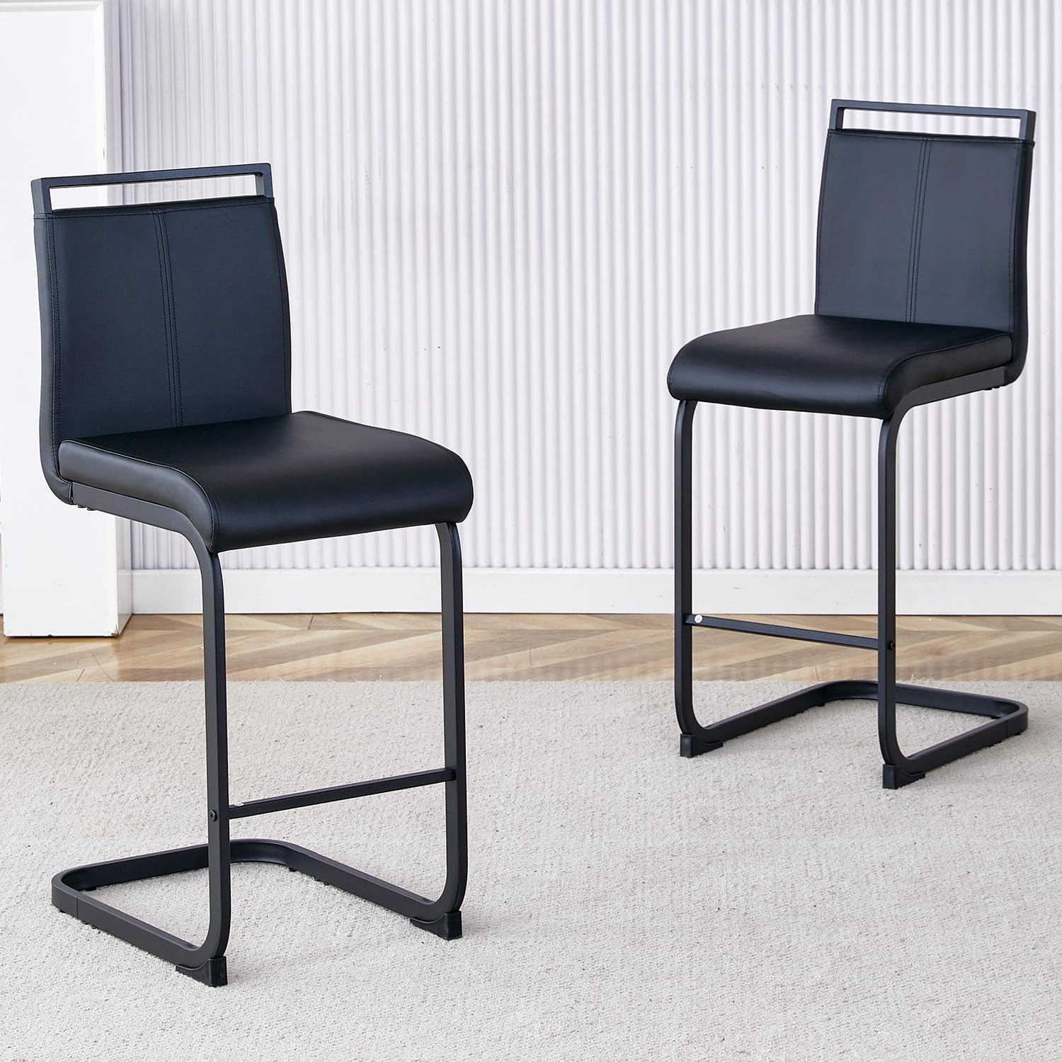 JUFU Barhocker 2er Set mit Fußstütze, Sitzhöhe 63,5 cm, Tresenhocker, Bistrostuhl (2 St), Polsterstuhl, Esszimmerstuhl mit verchromtem Metallgestell – Bild 5 von 5