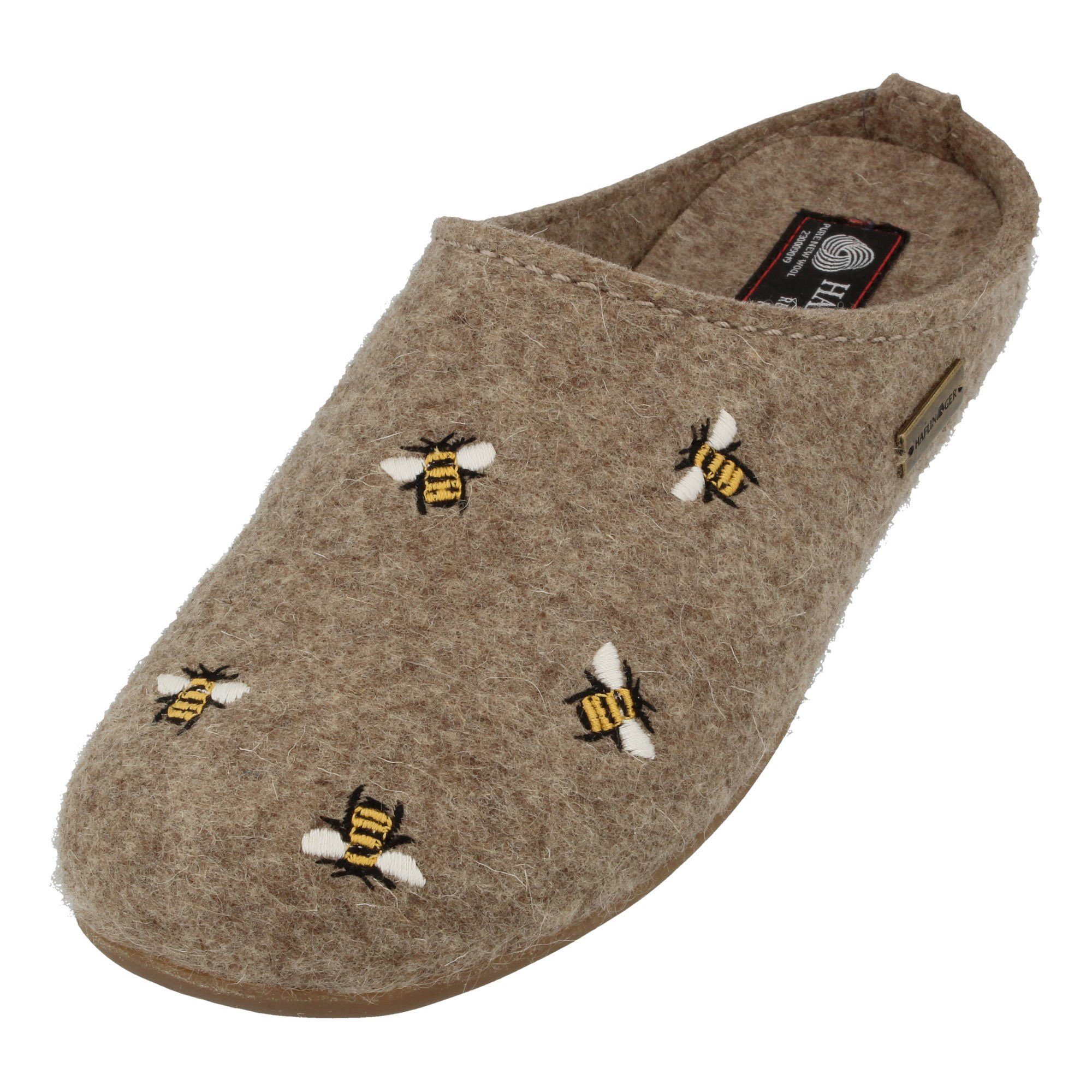 Haflinger Everest Api Filzpantofffeln mit Applikation Bienen Wechselfußbett Hausschuh