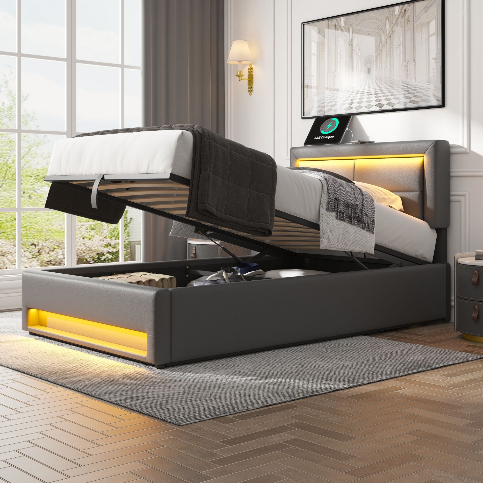 HAUSS SPOLE Polsterbett 90x200cm, mit USB-Anschluss, LED-Beleuchtung und St günstig online kaufen