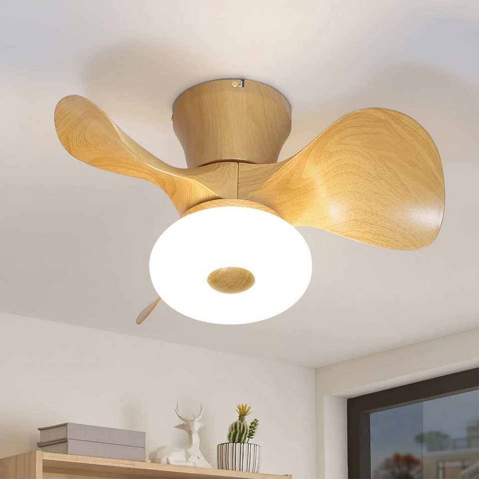 ZMH Leise Timer Beleuchtung Holzfarbe Deckenventilator Fernbedienung Ventilator, Fan Modern