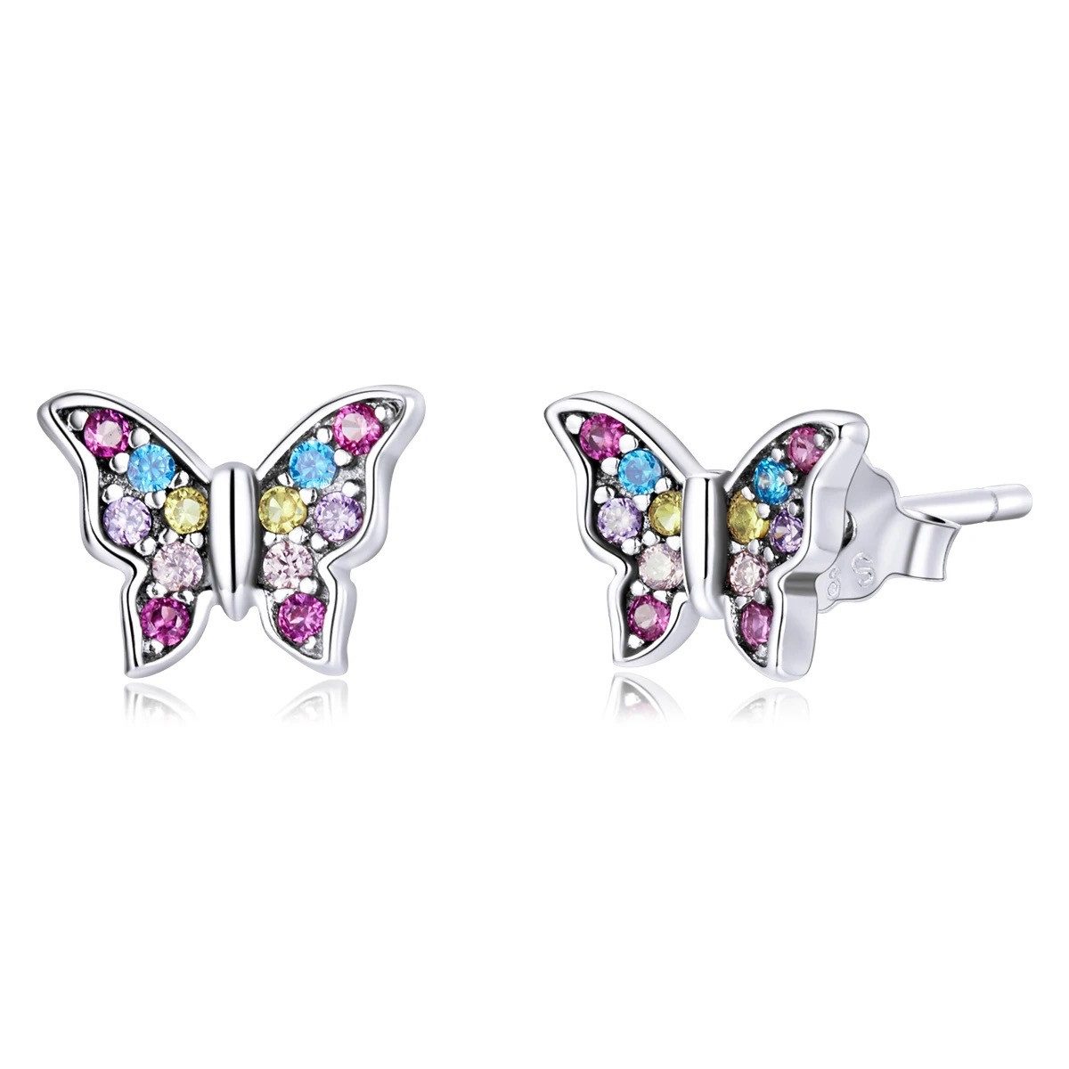 Paar Ohrstecker Süße Regenbogen Schmetterling Ohrstecker, 925er Silber, Zirkon
