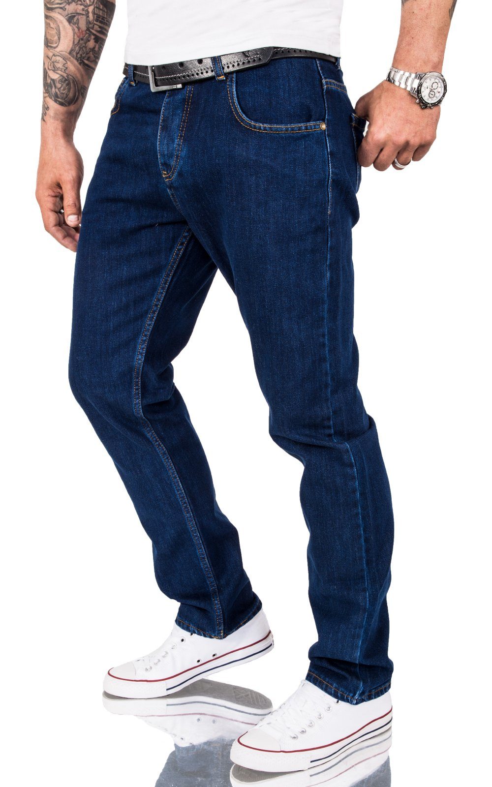 Rock Creek Straight-Jeans Herren Jeans RC-3100 Dunkelblau Rinsedwashed