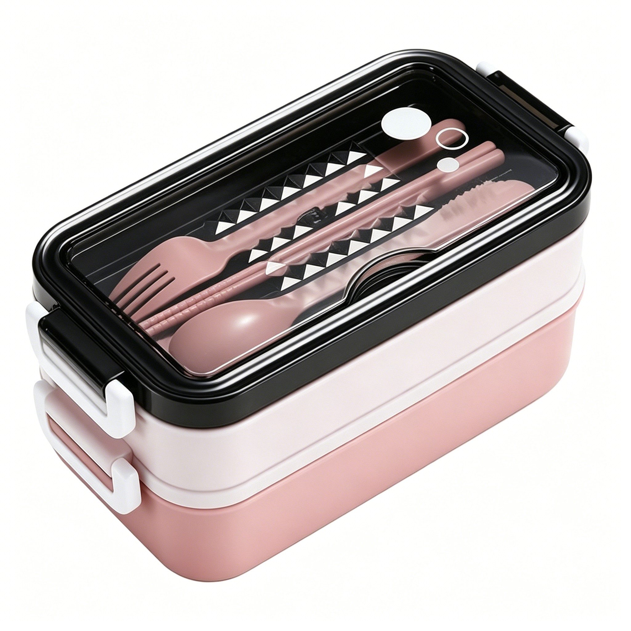 Diwzbyn Lunchbox Lunchbox 1400ml, 2-stufig, Mit Fächern & Besteck, Mit Gabel, Löffel & Essstäbchen, mikrowellengeeignet