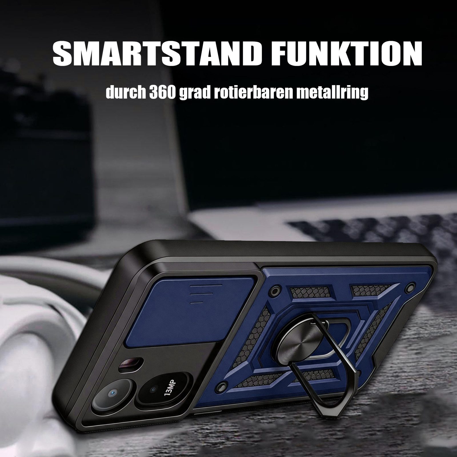 betterfon Handyhülle für Xiaomi Modelle Hülle mit Kameraschutz Ringhalter, Outdoorhülle mit Smartstand Kameraschutz und Silikonkern – Bild 4 von 5