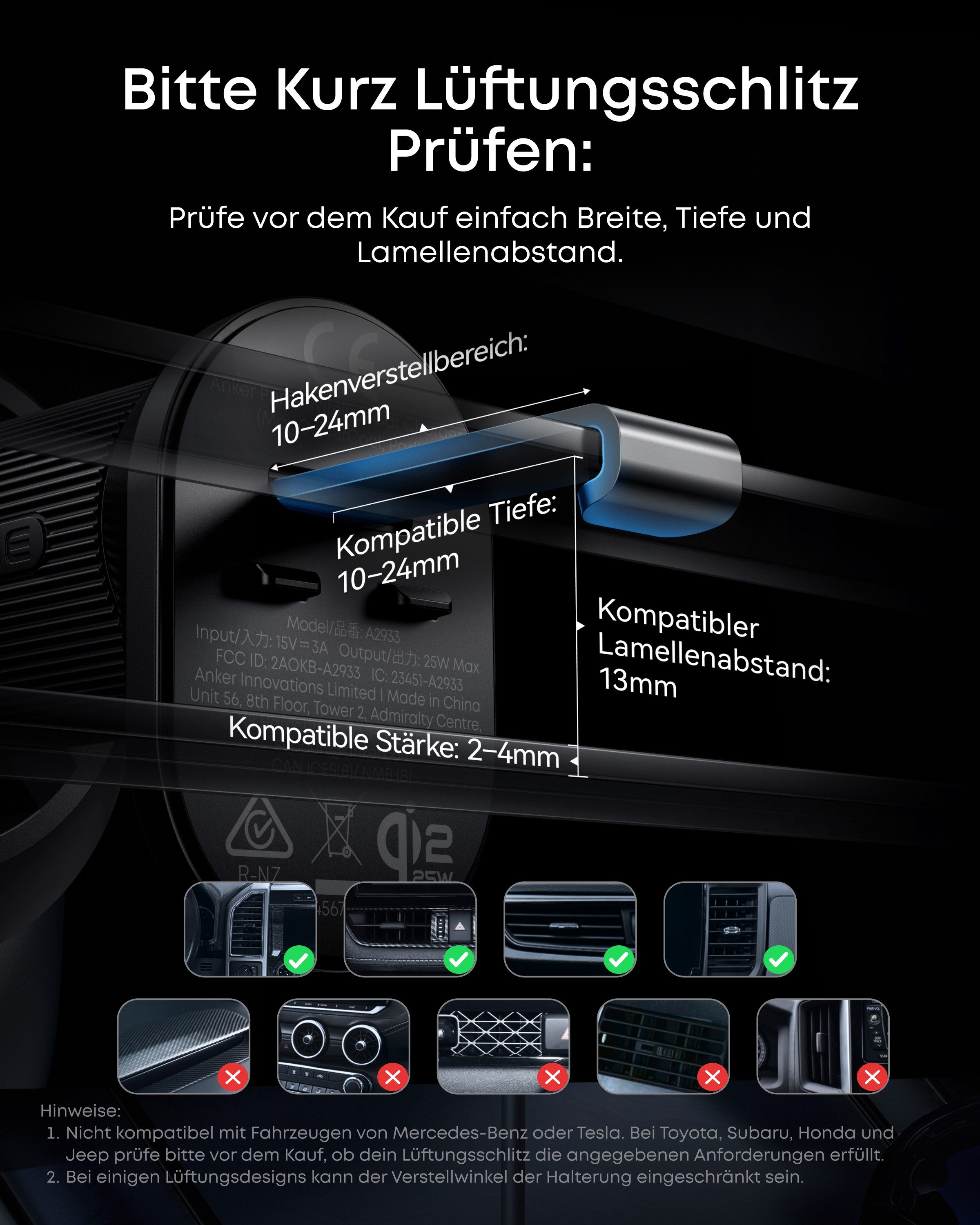 Anker Anker Prime Magsafe Autohalterung, Qi2 25W zertifiziertes Induktions-Ladegerät (Set, Handyhalterung Auto mit TEC-Aktivkühlung, Lüftungshalterung für iPhone)