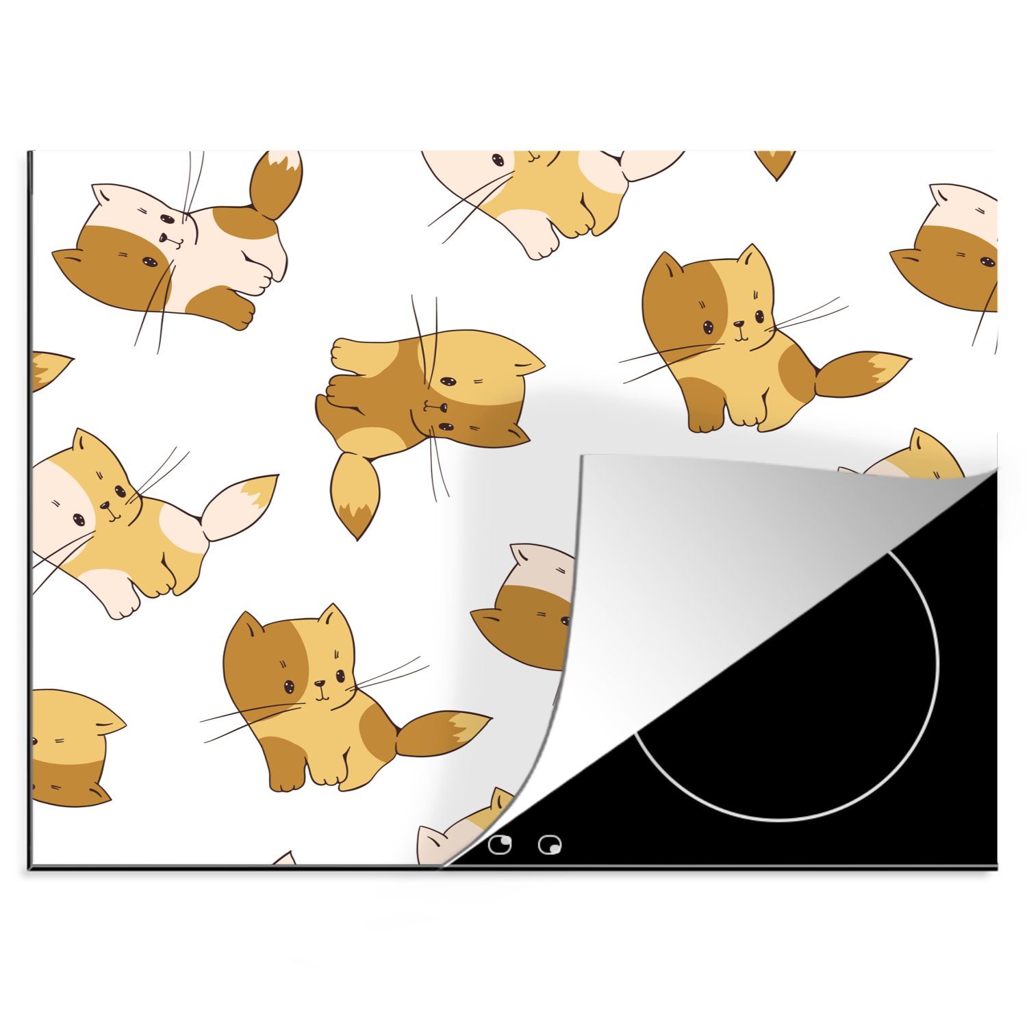 MuchoWow Herdblende-/Abdeckplatte Muster - Katze - Kätzchen - Jungen - Mädchen - Kinder - Kind, Vinyl, (1 tlg), 60x52 cm, Mobile Arbeitsfläche nutzbar, Ceranfeldabdeckung