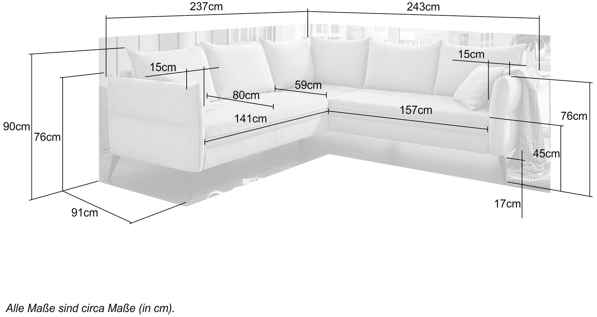 angenehmen Jesolo, Gruppe Jockenhöfer einen grau grau leichte Optik Ecksofa für | Sitzkomfort, elegant Wellenfederung