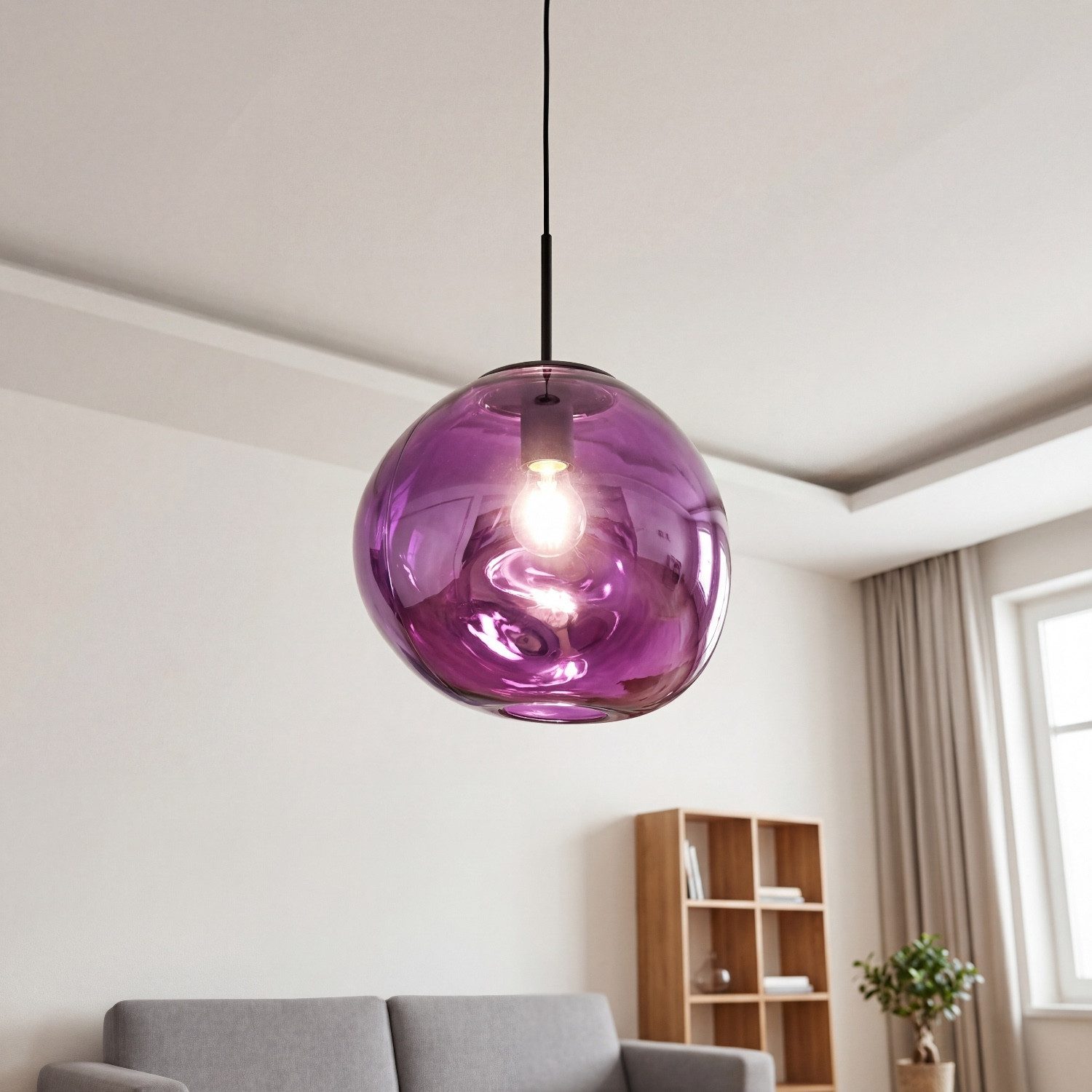 Licht-Erlebnisse Pendelleuchte CLONLINA, ohne Leuchtmittel, Glas Lila Metall Lava-Glas verspiegelt E27 Ø36 cm Esstisch Wohnzimmer
