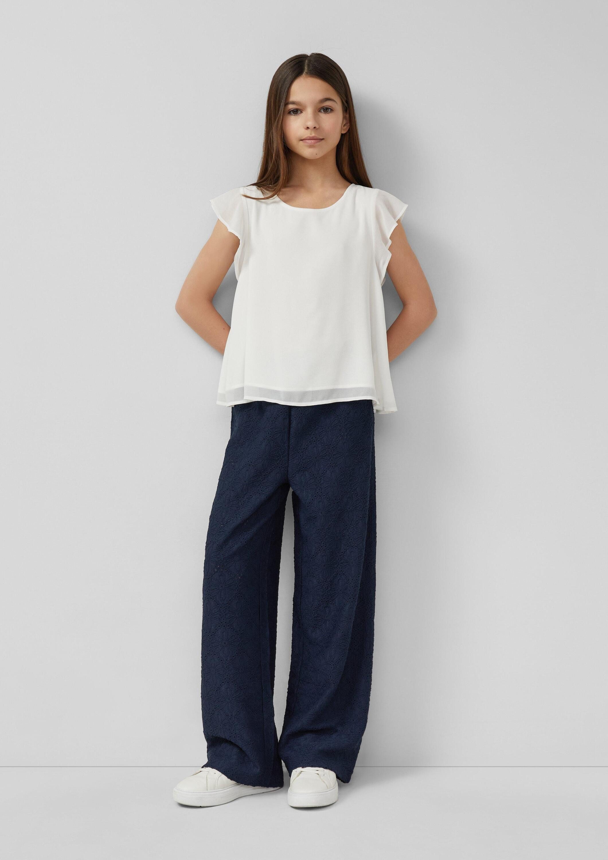 s.Oliver Kurzarmbluse Bluse Chiffon-Bluse mit Volantärmeln und A-Linie