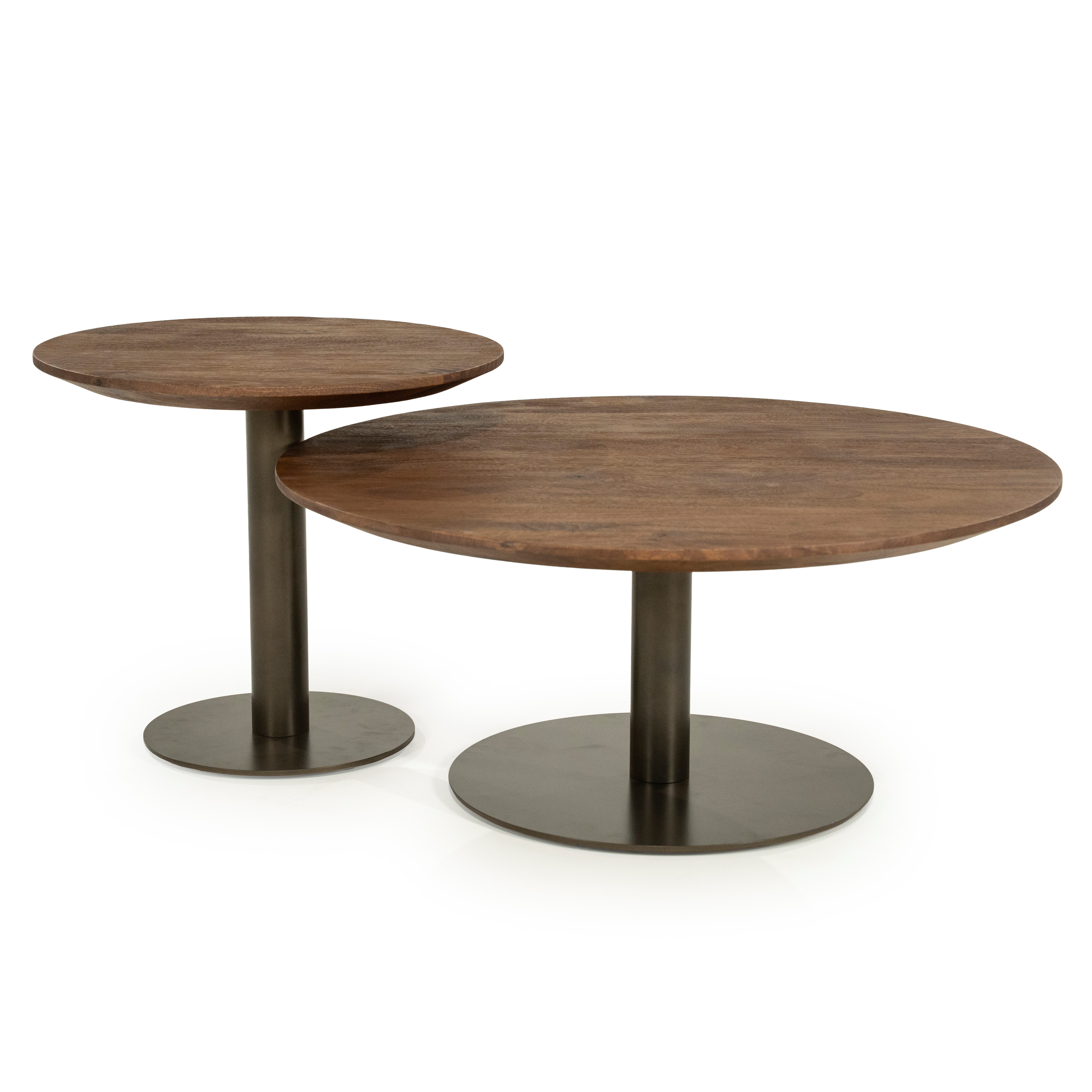Maison ESTO Couchtisch Lina rund aus Mangoholz Beistelltisch Sofatisch im modernen Design, Zwei Größen zur Auswahl – Erhältlich in Ø 80 × 35 cm oder Ø 50 × 44 cm
