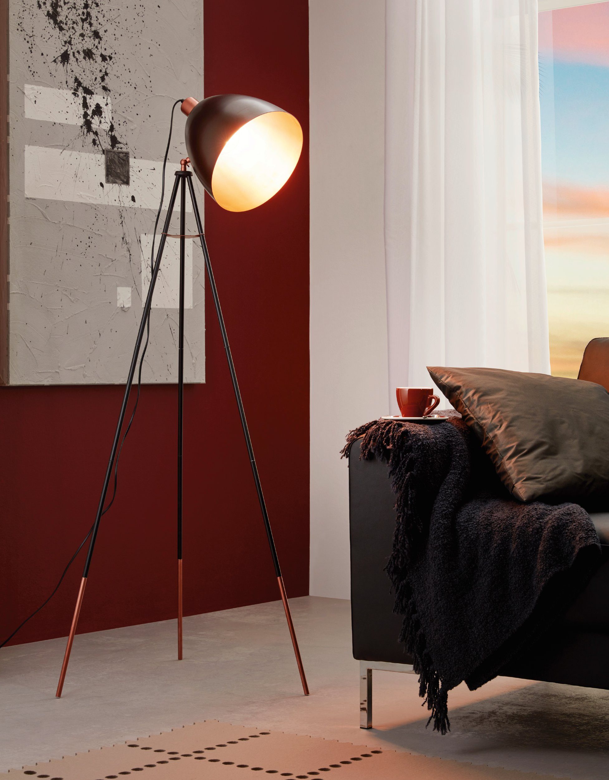 EGLO LED Stehlampe Chester, Leuchtmittel exklusive, Stehleuchte - H149,5 cm - schwarz, kupfer - 1X60W exkl.