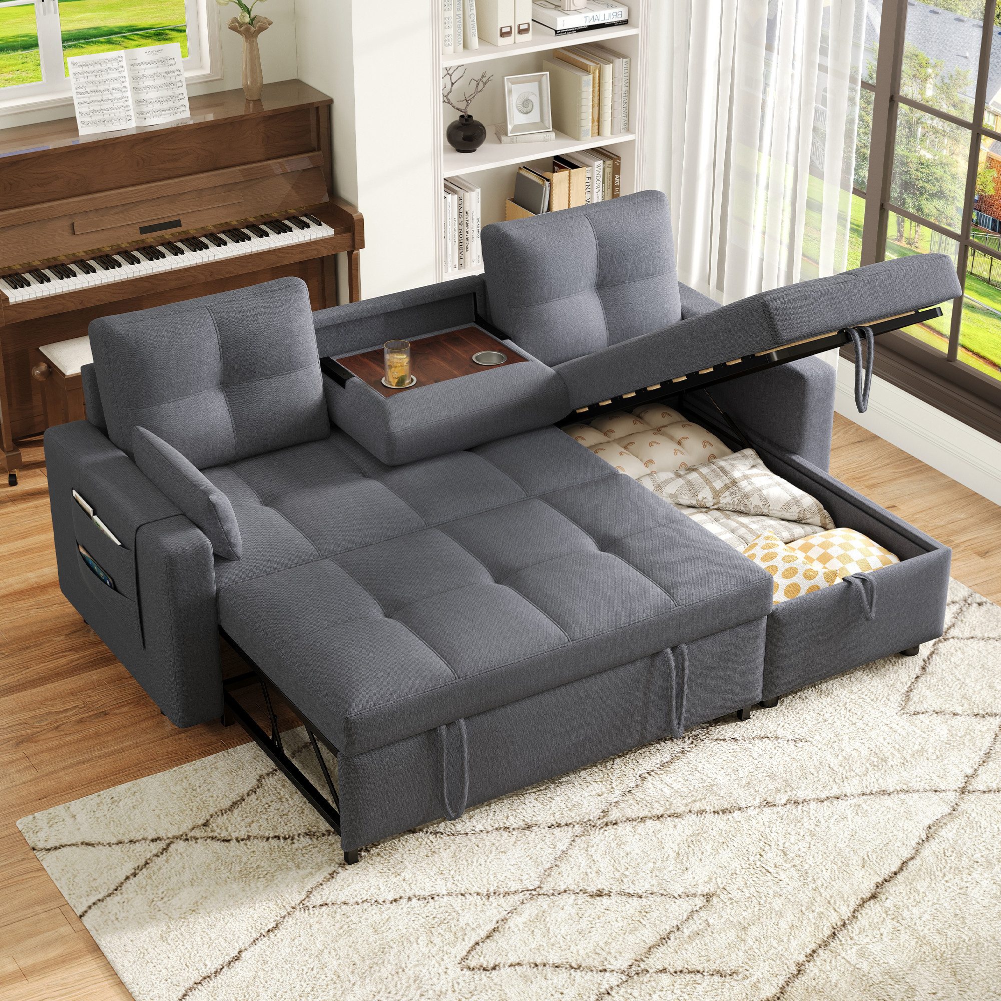 Schlafsofa mit Schlaffunktion Modernes L-Sofa mit Stauraum Ecksofa Wohnzimmersofa