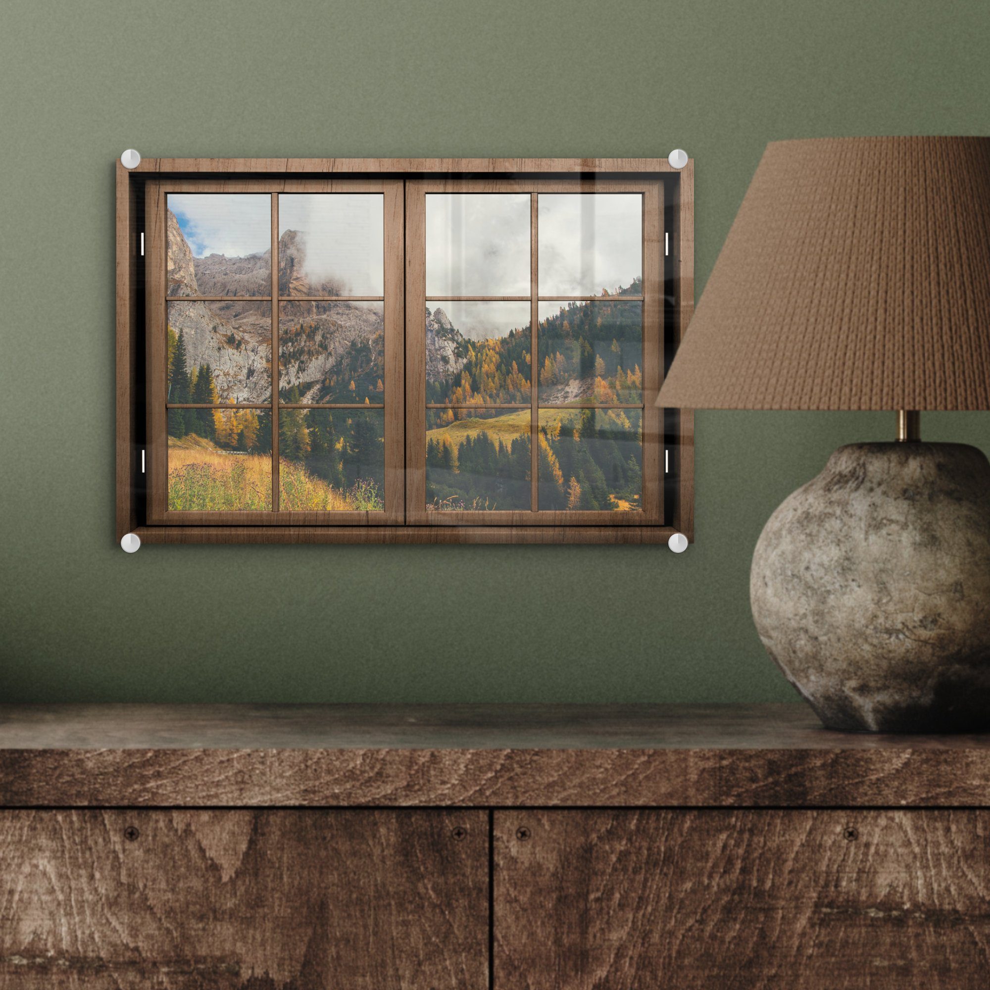 Wanddekoration Aussicht - Foto Berg Acrylglasbild MuchoWow - St), auf - Baum, auf - Glasbilder Bilder Glas (1 Glas - Wandbild