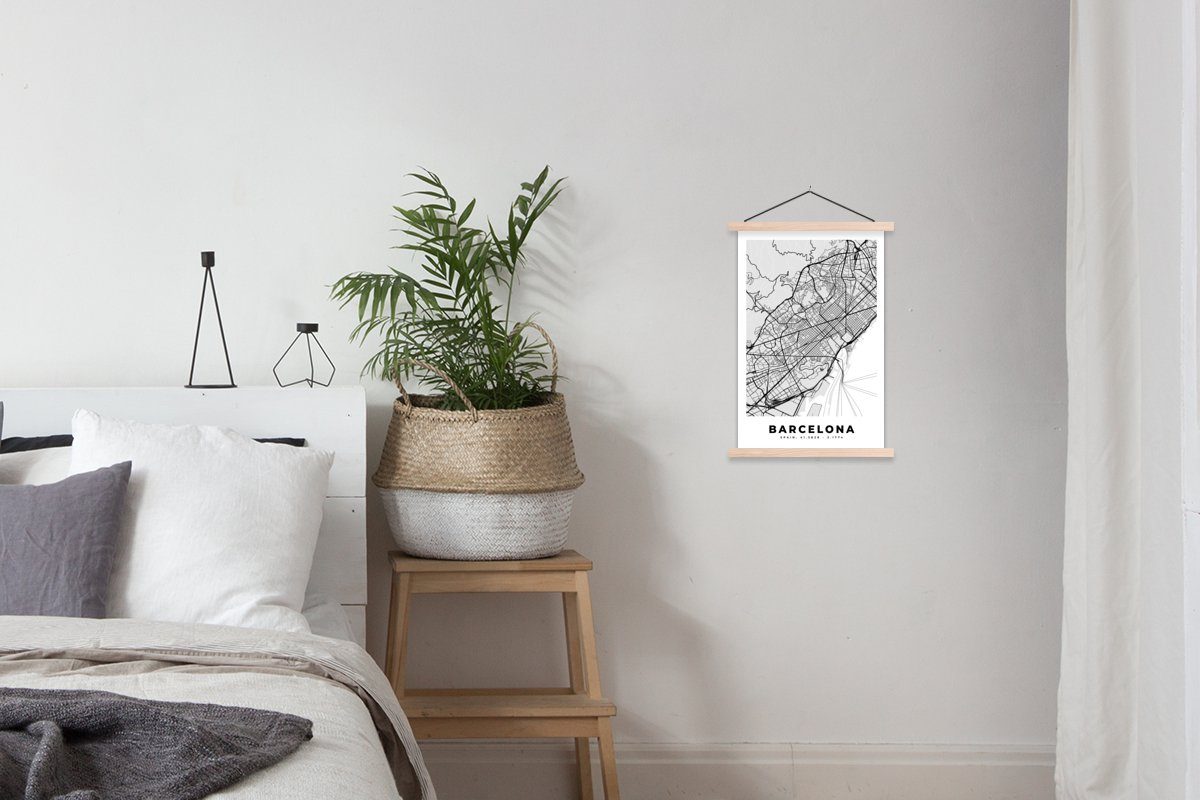 Bilderleiste, Karte Barcelona (1 - - Wohnzimmer, St), Poster Posterleiste, für MuchoWow Schwarz Stadtplan weiß, Magnetisch - und Textilposter