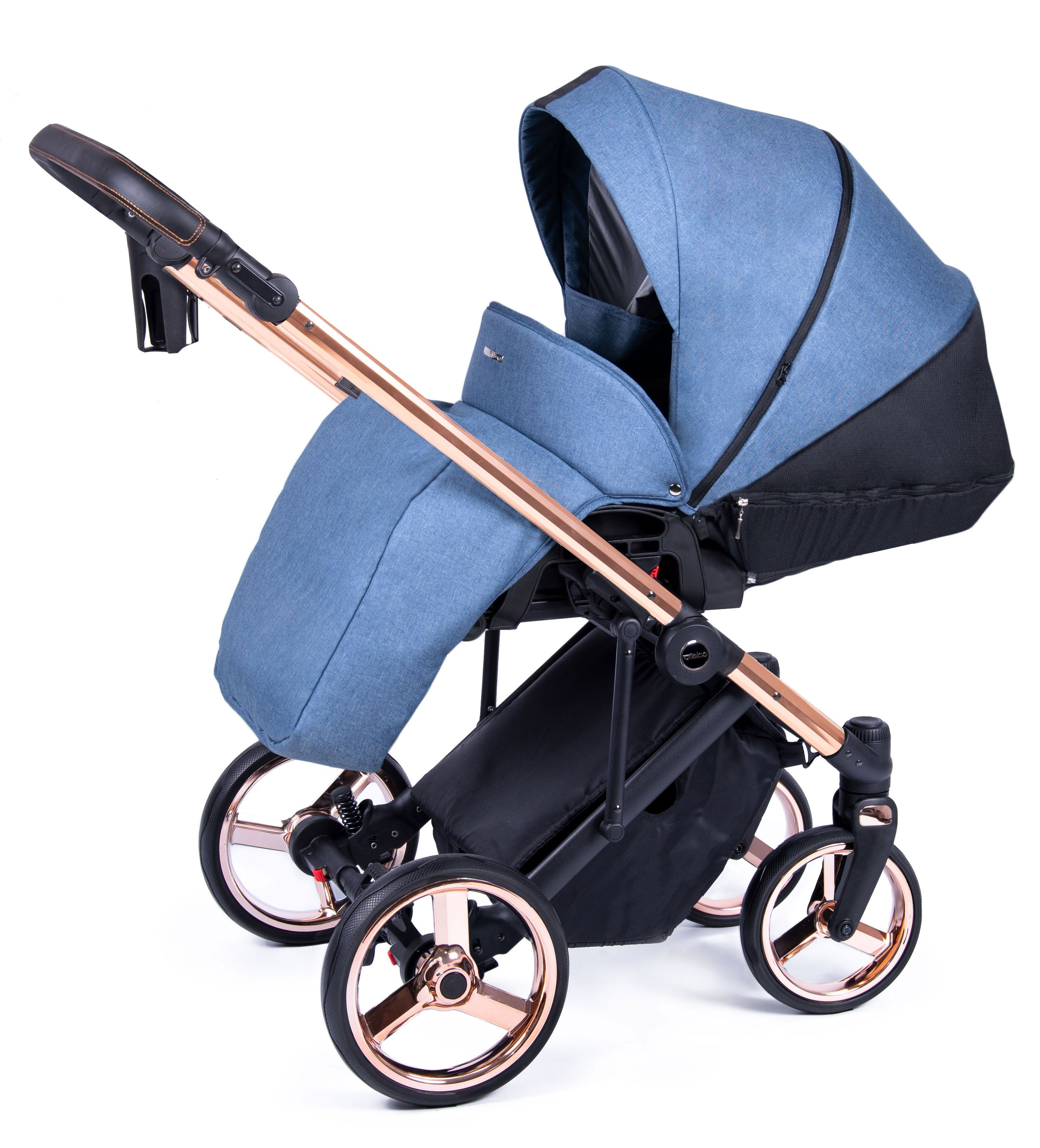 in 1 Kinderwagen-Set - Gestell = 24 gold - Blau 3 babies-on-wheels Fado 15 Designs Teile Kombi-Kinderwagen in