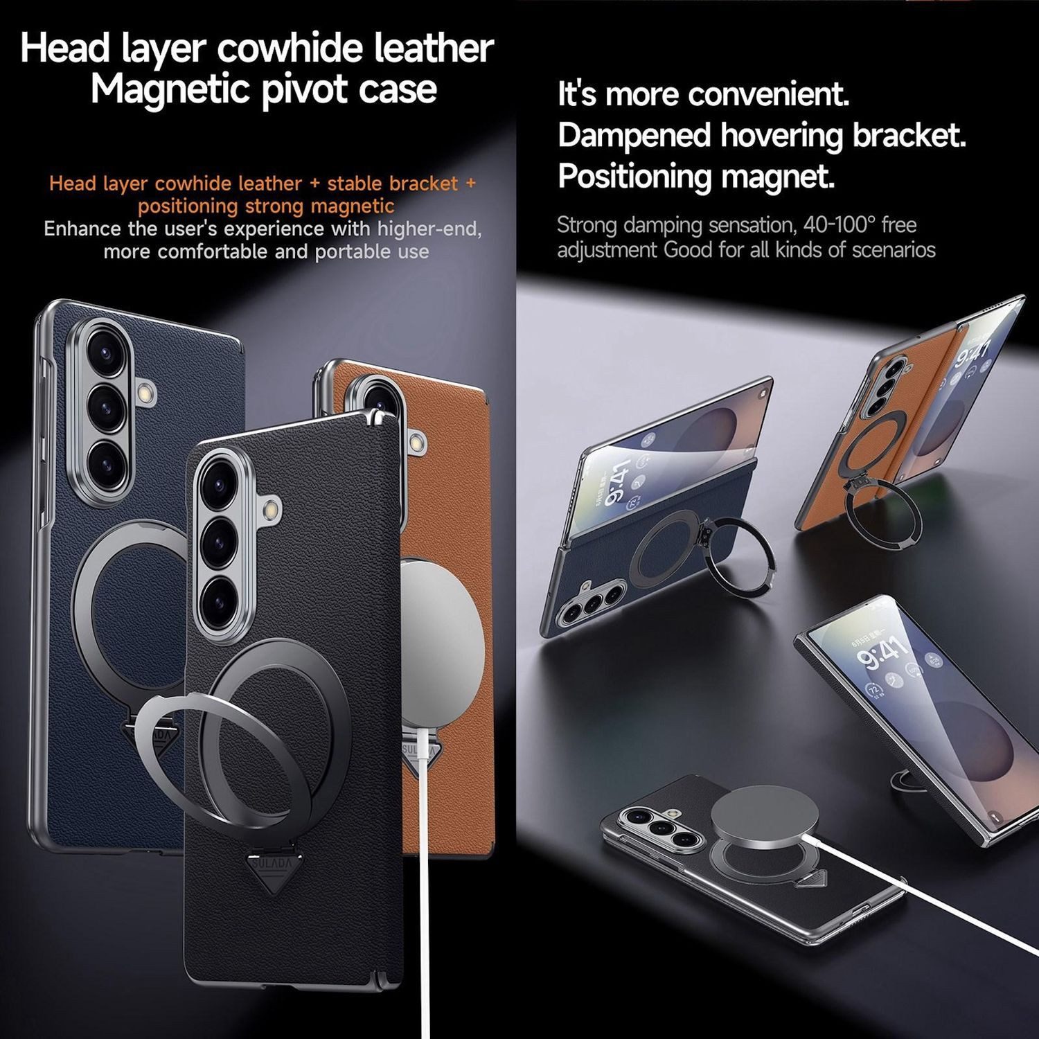 Wigento Handyhülle Für Samsung Galaxy Z Fold7 5G Leder MagSafe Ring Halter Hülle Braun, Hochwertiges Leder, MagSafe-kompatibel, Halter integriert