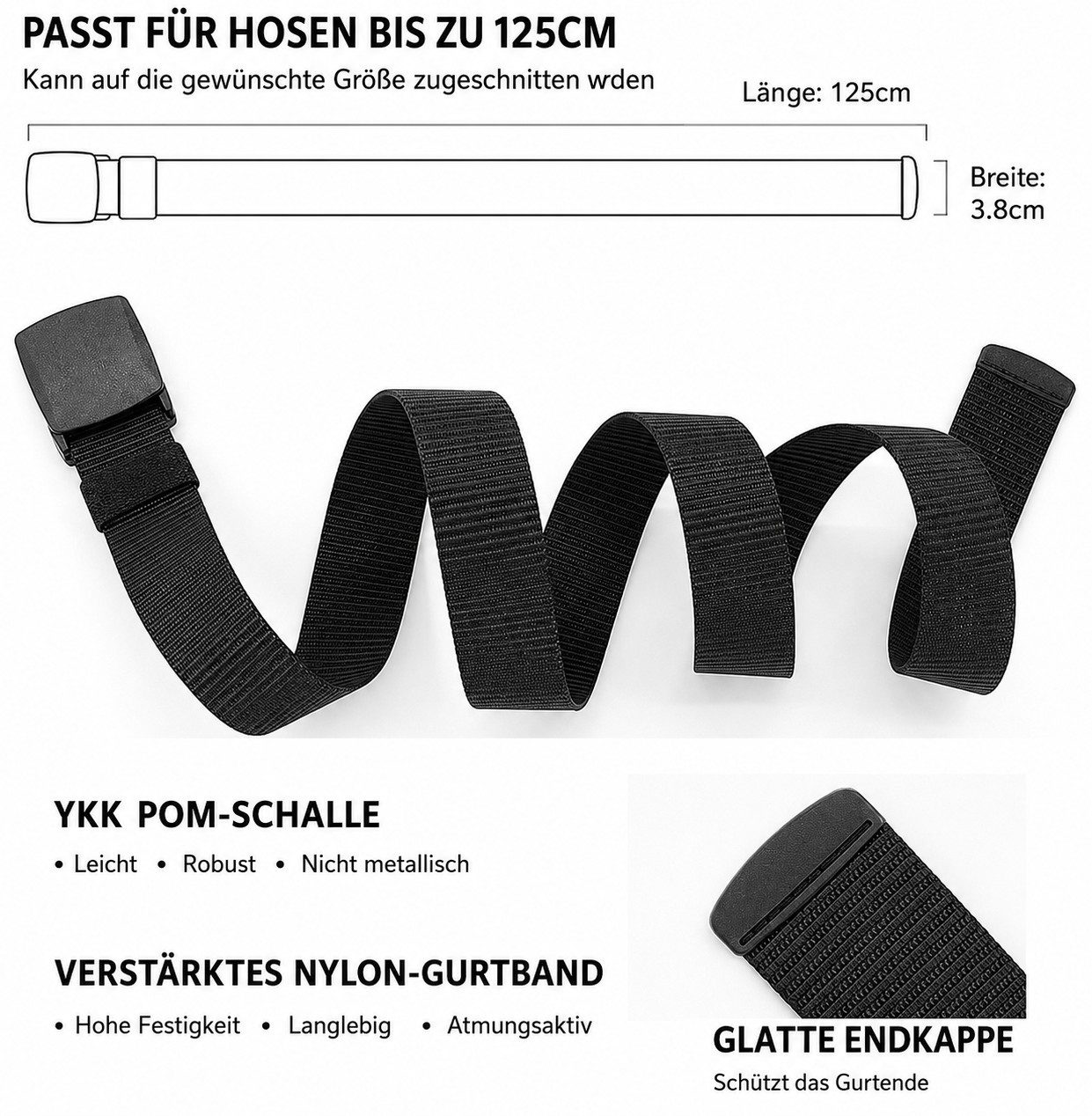 ibettertec Hüftgürtel Gürtel Herren, Arbeitsgürtel Herren, (verstellbarer Nylon-Stoffgürtel für Outdoor, metallfreie Schnalle, schnelle Flughafenkontrolle) für  – Bild 2 von 5