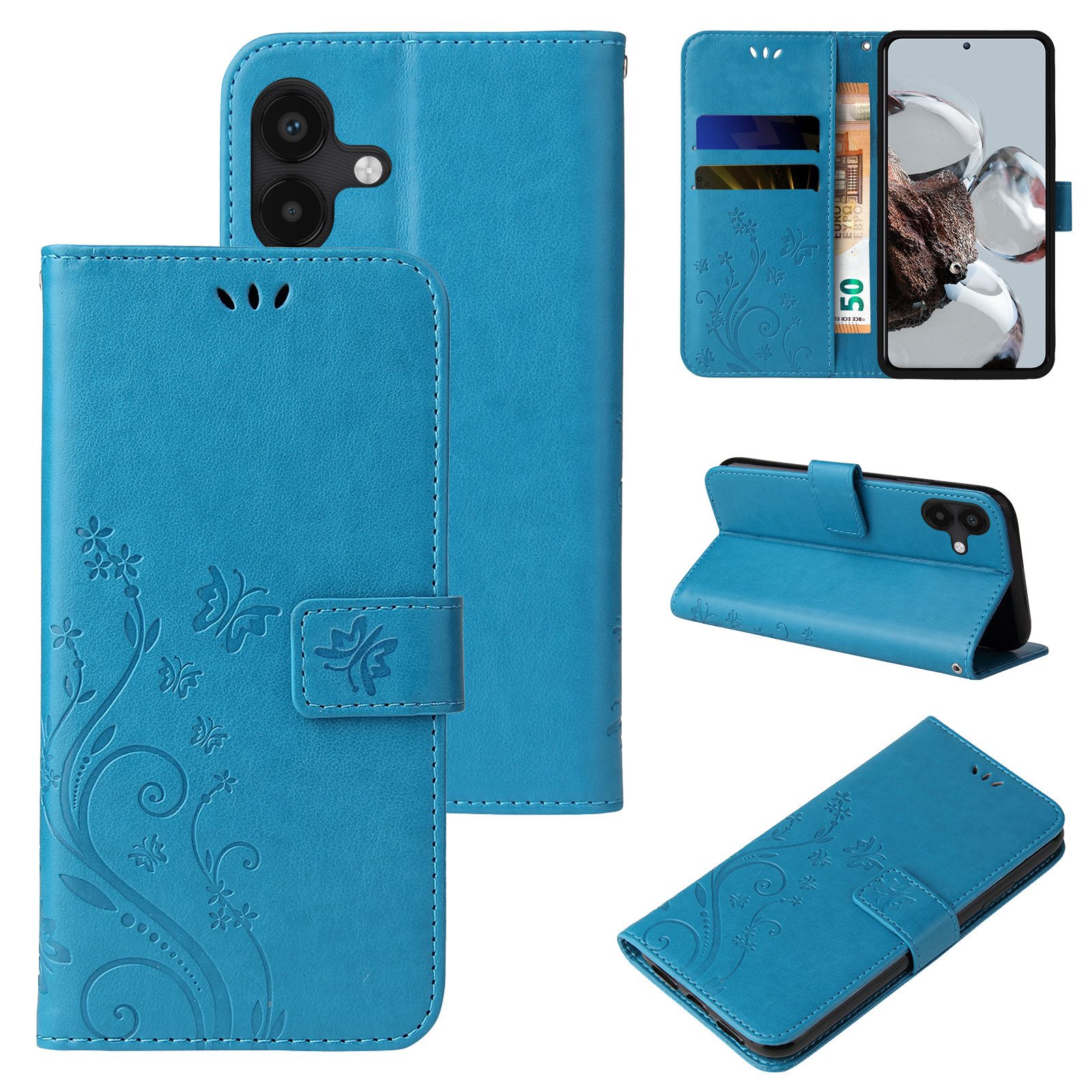 Tec-Expert Handyhülle Cover Tasche Hülle für Samsung Galaxy A04 6,5 Zoll, Klapphülle Case mit Kartenfach Fliphülle aufstellbar, Motiv Blumen