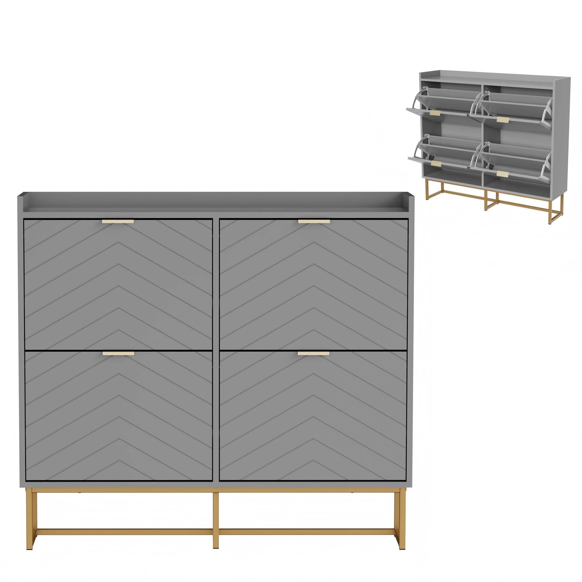 UEV Schuhschrank mit 4 Klappen, Schuhkipper Schmal, Schuhregal mit Metallfü günstig online kaufen