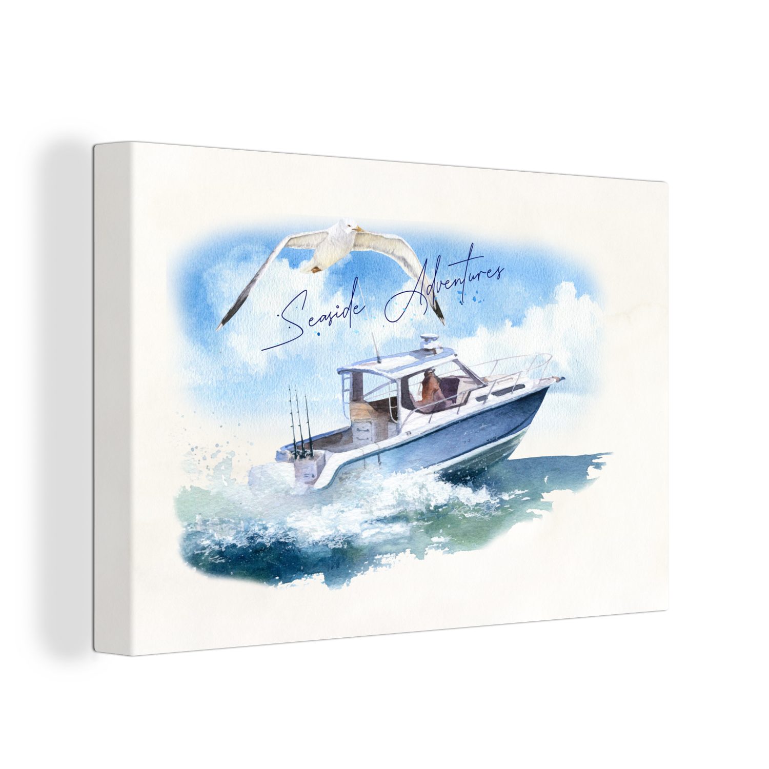 Boot Leinwandbilder, Wanddeko, 30x20 Aquarell, - Leinwandbild Vogel cm Wandbild Aufhängefertig, - (1 OneMillionCanvasses® St),