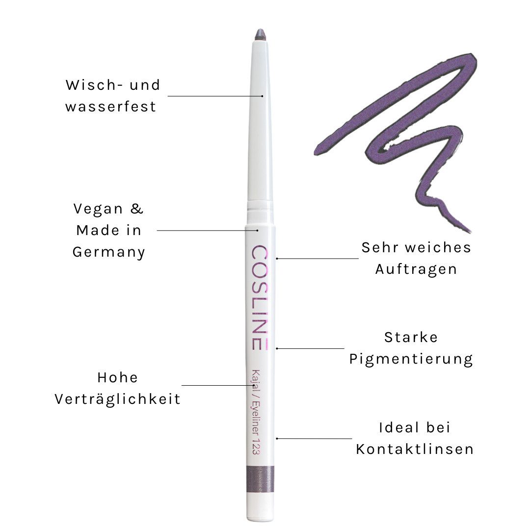 Cosline Cosmetics Kajal wasserfest, langanhaltend, cremig, 25 Farben, intensive Pigmentierung